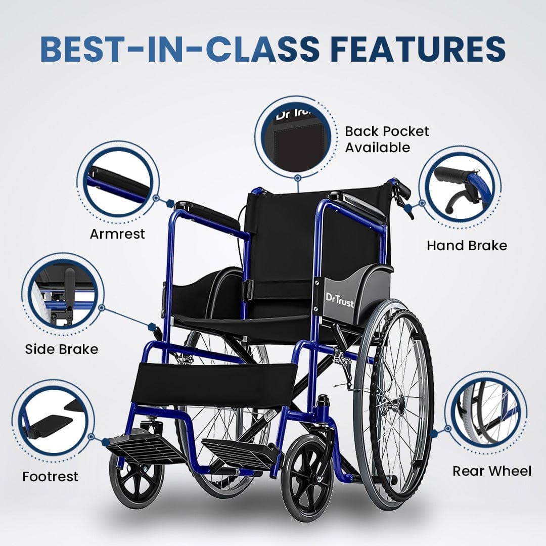 Dr Trust USA Lightweight Foldable Wheelchair Model 342 - Portable Mobility Aid for Seniors & Disabled - Ideal for Travel, Home & Hospital Use