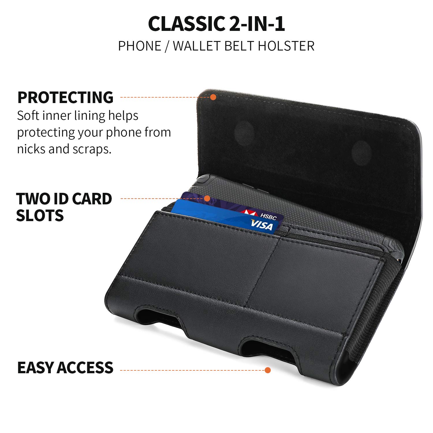 Premium Leather Holster Case for Samsung Galaxy S24 Ultra/S23 Ultra/S22 Ultra 5G & iPhone 15 Pro Max - Belt Clip Pouch with ID Card Holder - Compatible with Galaxy A14/A12/A42/Note 20 Ultra (Black) - Perfect for Work, Travel & Outdoor Activities