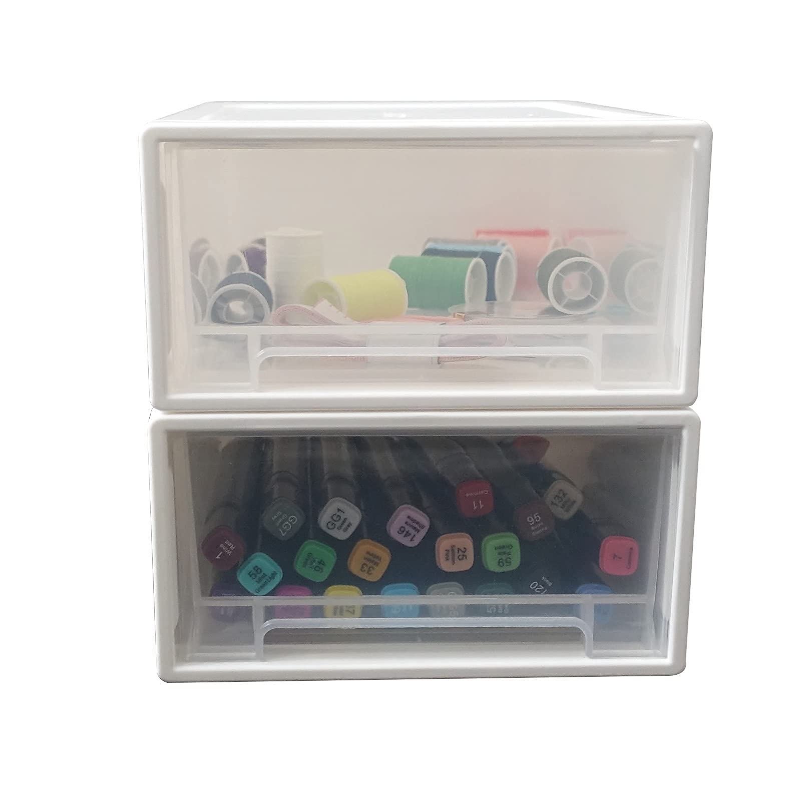 Clear Stackable Desk Organizer Drawers - Small Desktop Storage Box for Office, Home & Craft Supplies | Narrow Open White Design | Perfect for Organizing Stationery, Makeup, Jewelry & Small Accessories (1 Count)