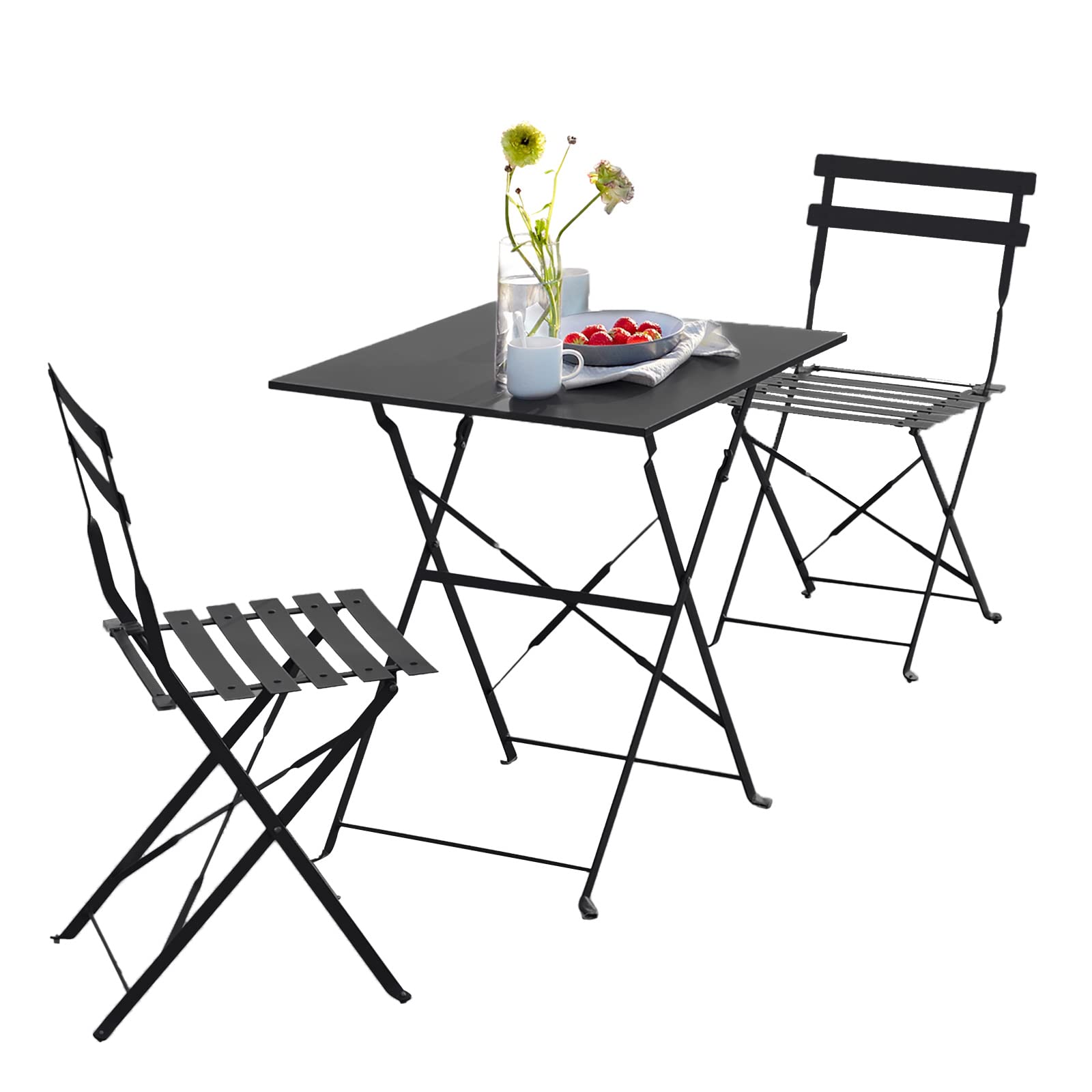 **SUMETURE 3-Piece Patio Bistro Set - Foldable Outdoor Furniture with 1 Table & 2 Chairs for Patio, Garden, Yard, Balcony - Durable & Space-Saving (Grey) - Perfect for BBQs, Relaxing & Small Outdoor Spaces**