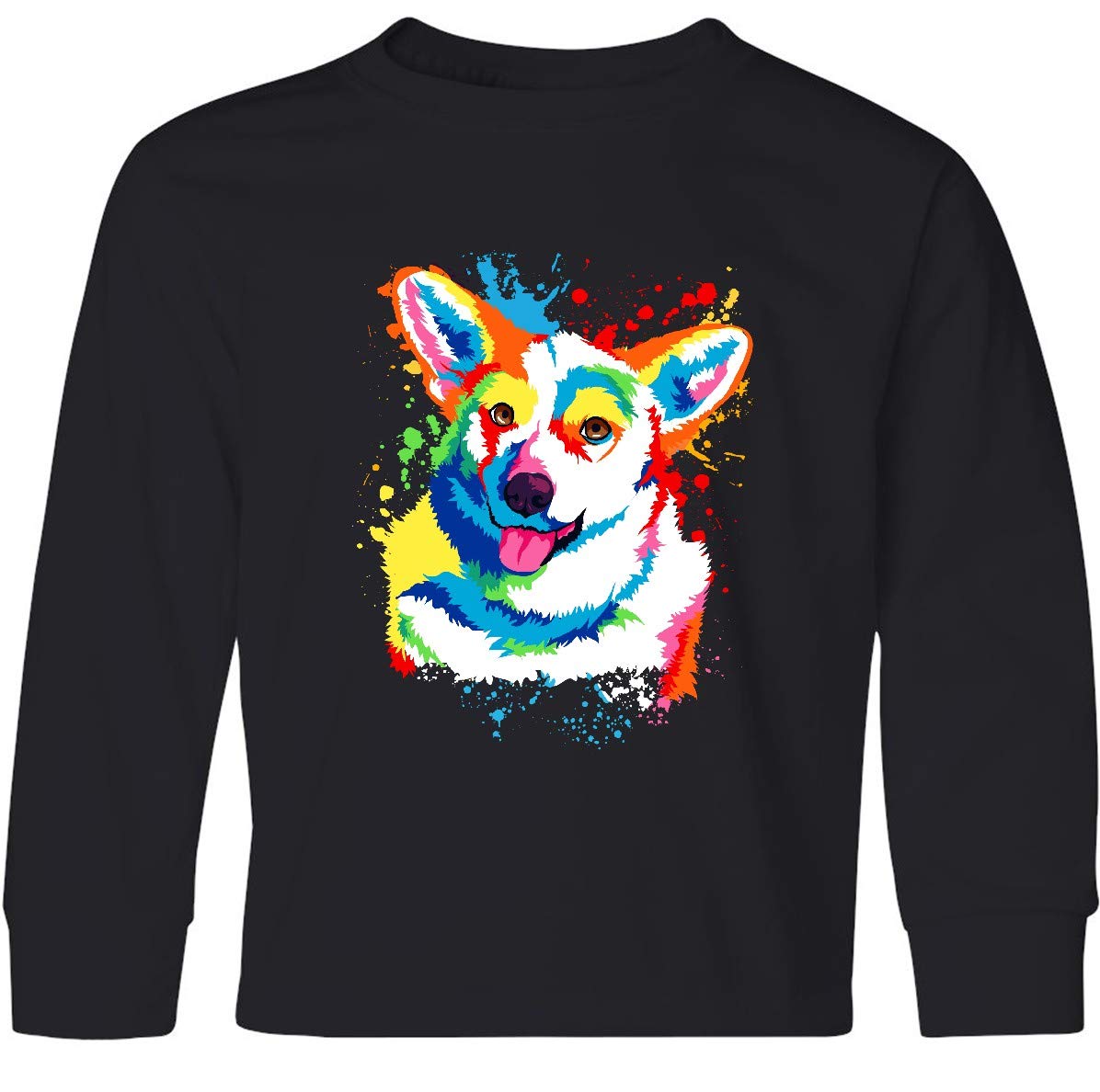 Inktastic Watercolor Corgi Long Sleeve T-Shirt for Kids - Cute Puppy Dog Graphic Tee for Boys & Girls - Soft Cotton Shirt for School, Playdates & Family Outings