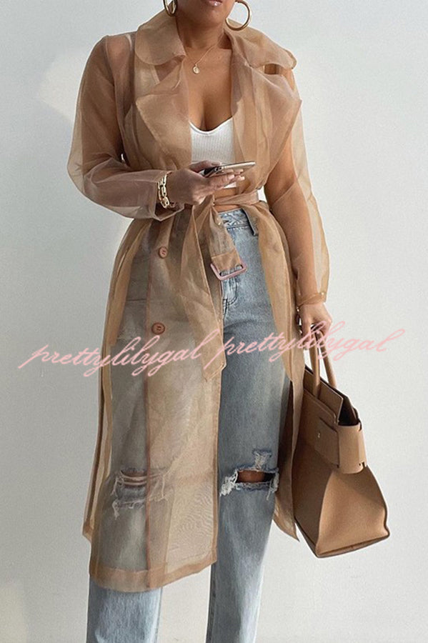 Solid Color Patchwork Button Belt Pocket Long Sleeve Coat for Women | Stylish Fall Winter Trench Coat with Adjustable Belt | Perfect for Office, Dating & Outdoor Activities