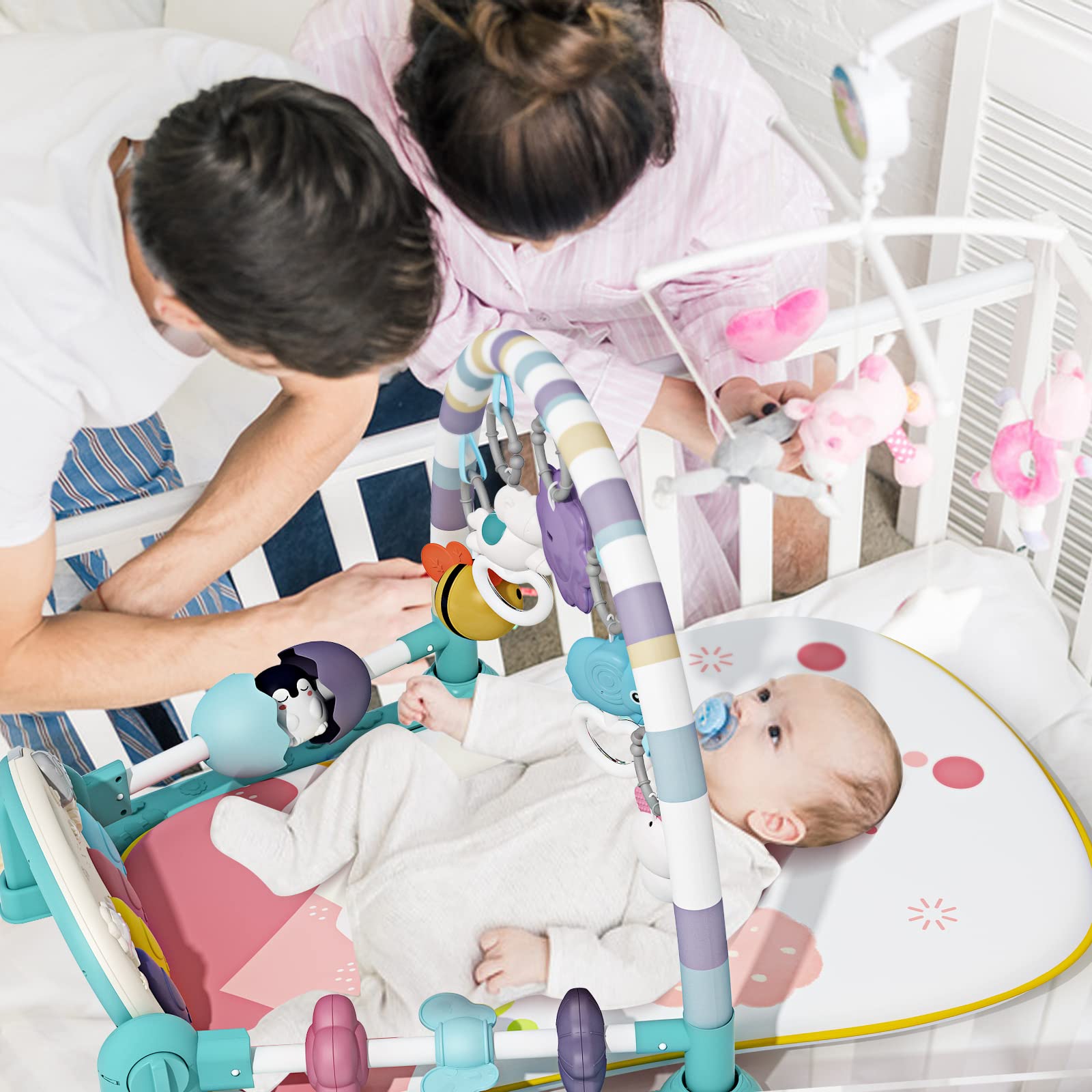 Baby Activity Gym with Kick & Play Piano - 5 Sensory Toys, Music & Lights for Newborns - Tummy Time Play Mat for Boys & Girls (Green) | Perfect for Early Development & Interactive Playtime