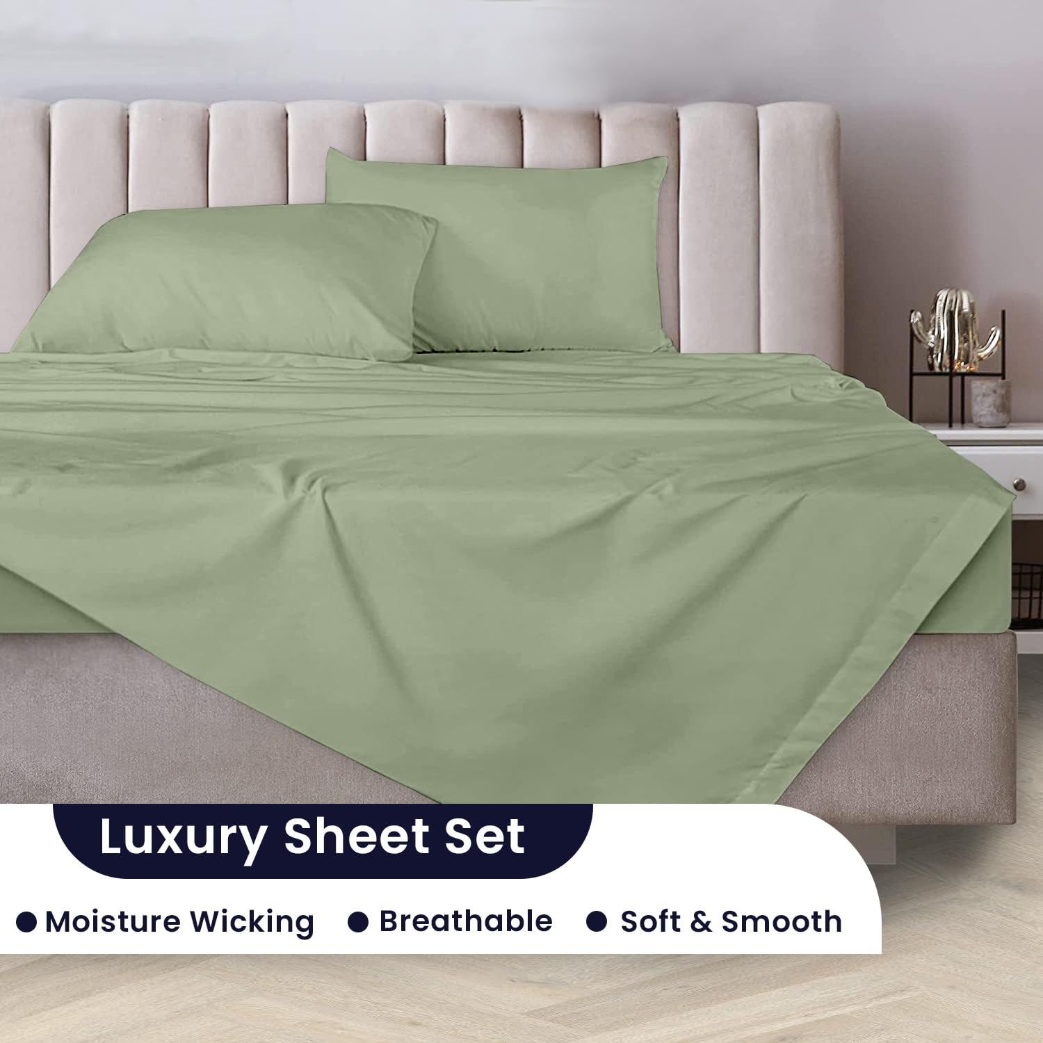 Premium 1000 Thread Count Egyptian Cotton Bed Sheet Set - California King Size, Soft & Durable Luxury Sheets for Deep Pocket Mattresses (15
