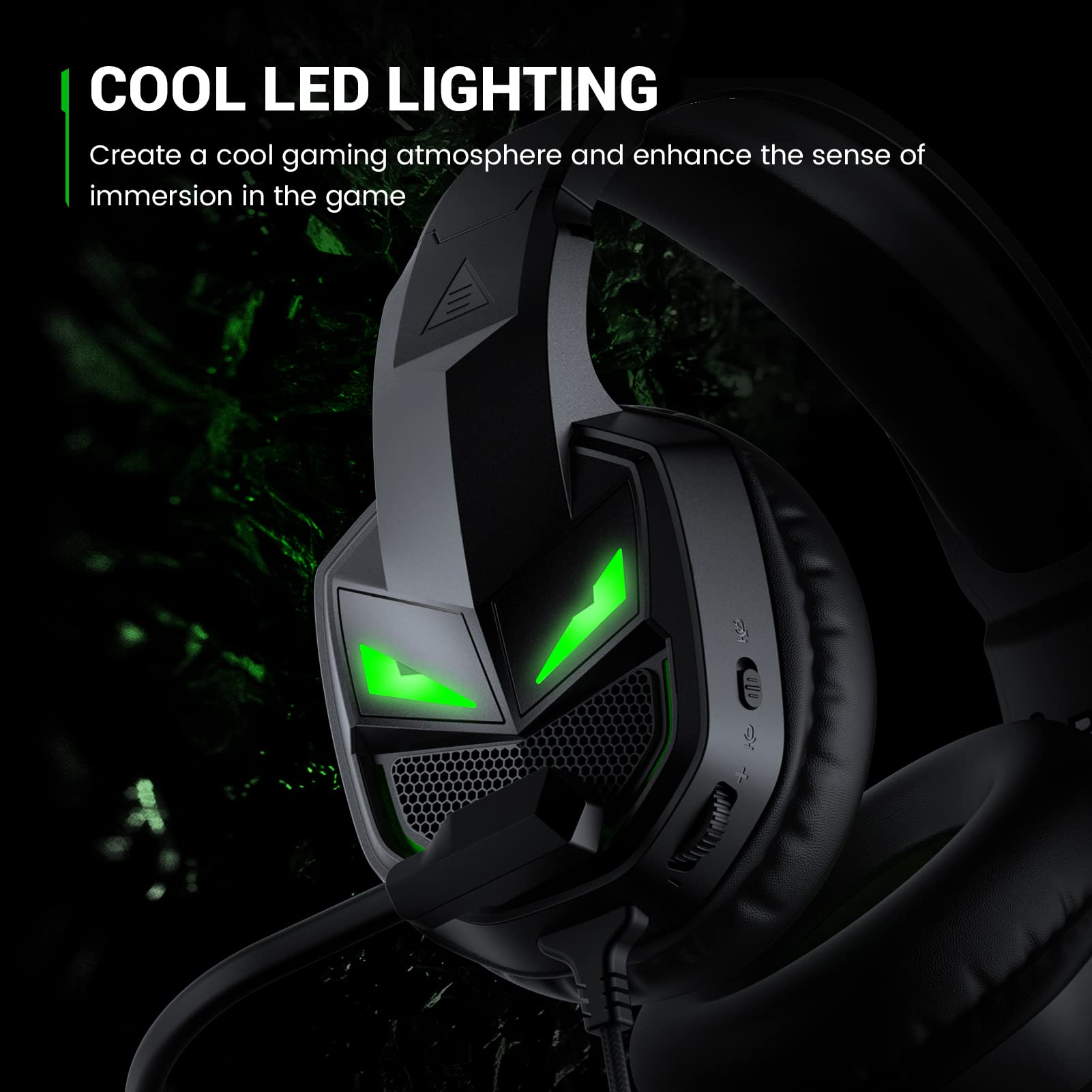 EKSA Wired Gaming Headset with Noise Cancelling Microphone for PS4, PS5, Xbox One, PC, Laptop & Switch - 3.5mm Audio Jack, 50mm Stereo Drivers, LED Light (Black) - Perfect for Online Gaming, Streaming & Virtual Meetings