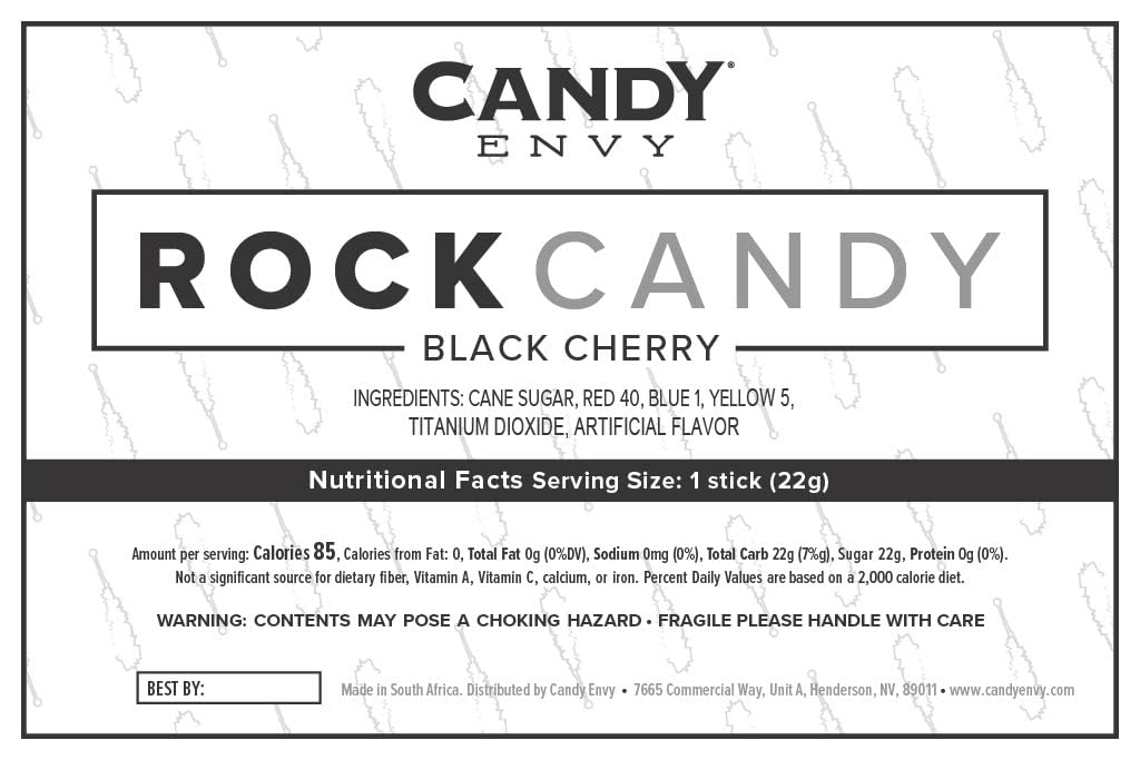 Black Cherry Flavored Rock Candy Sticks - Individually Wrapped (36 Count) - Perfect for Halloween Treats, Party Favors & Gift Baskets