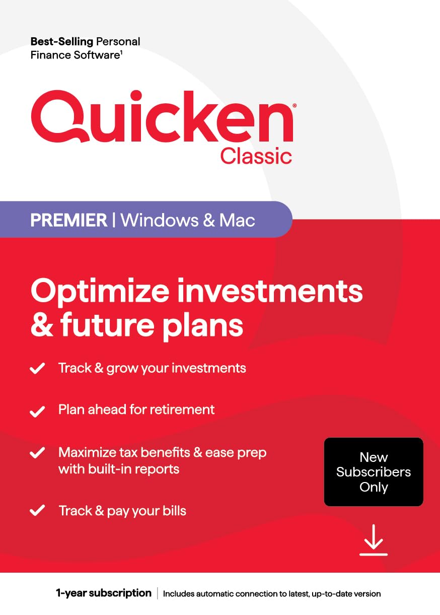 Quicken Classic Premier Personal Finance Software | 1 Year Subscription [PC/Mac Download] - Budgeting, Bill Pay & Investment Tracking for Home & Small Business