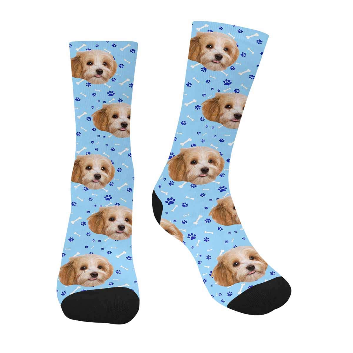 Custom Photo Socks for Men & Women - Personalized Dog Bone Paw Print Crew Socks - Perfect for Pet Lovers, Gifts & Casual Wear