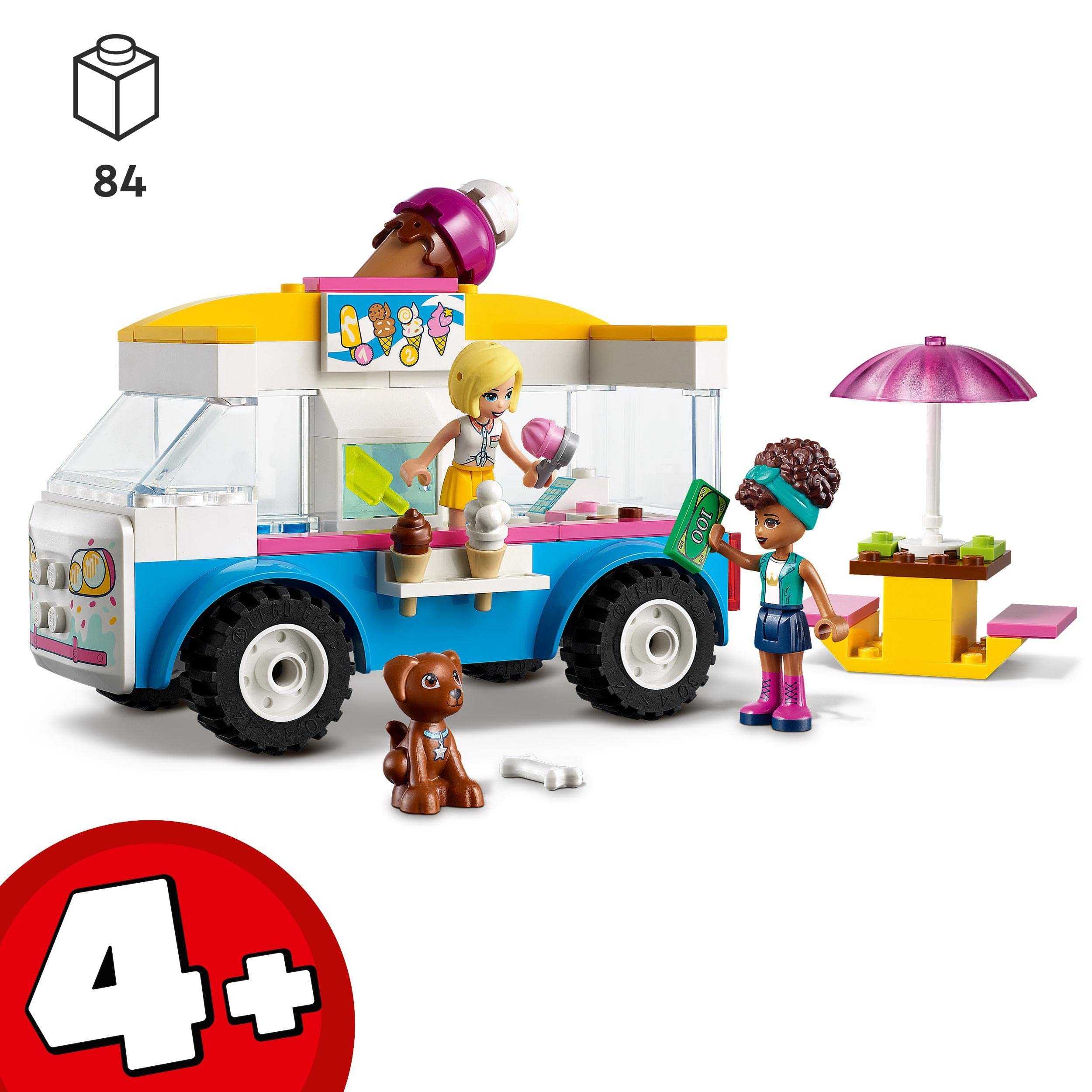 LEGO 41715 Friends Ice Cream Truck Building Toy with Dog Figure, Vehicle & Mini-Dolls Dash & Andrea - Creative Play for Kids Ages 4+ | Birthday Gift, Pretend Play, STEM Learning Toy