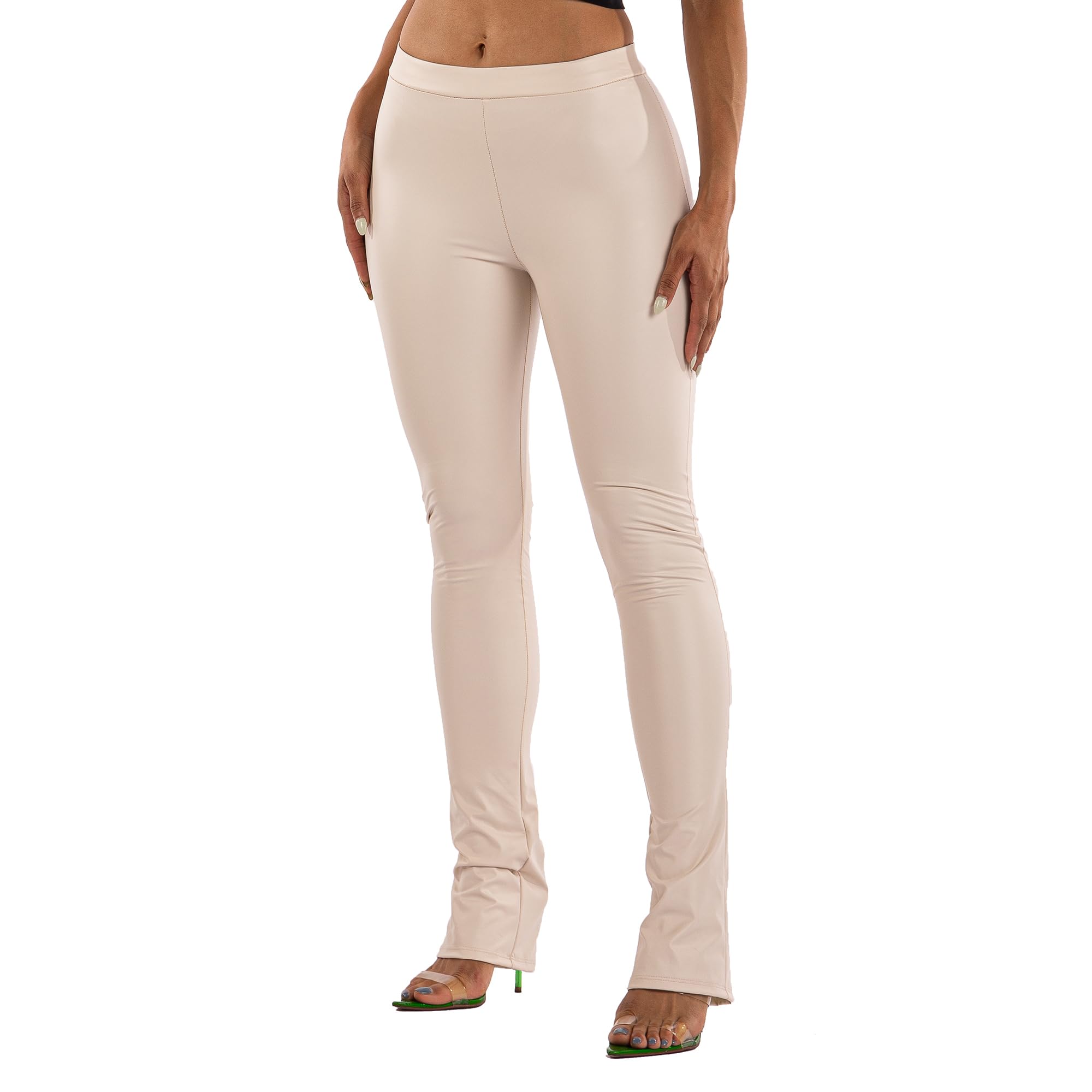 Faux Leather Flare Pants for Women - High Waist Matte PU Stretchy Bootcut Leggings | Lightweight Vegan Leather Pants for Casual Wear, Night Out & Office Outfits