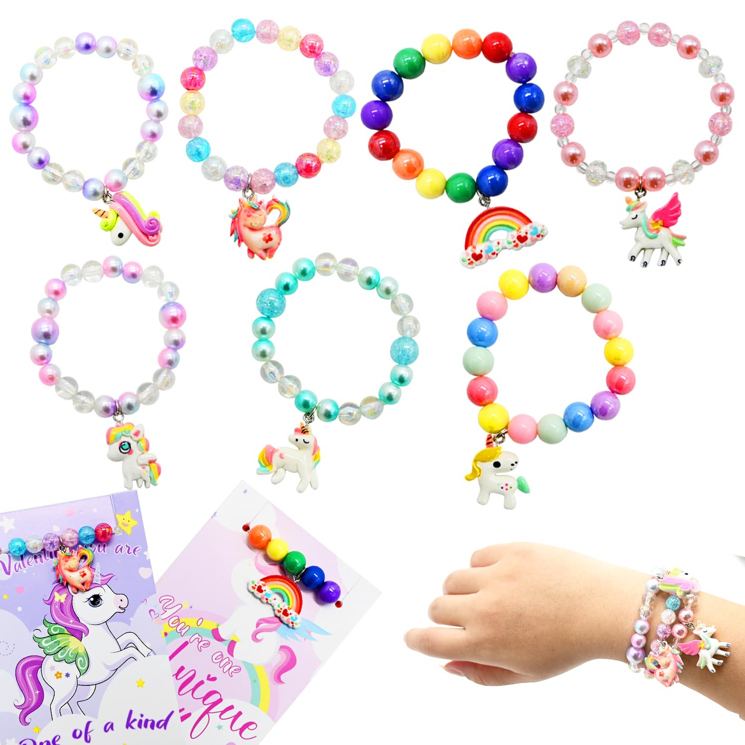 UMEELR 28 Pack Unicorn Rainbow Bracelets for Kids, Colorful Beaded Friendship Bracelet Kit - Perfect for Easter Egg Stuffers, Party Favors, Birthday Goodie Bags & Classroom Rewards