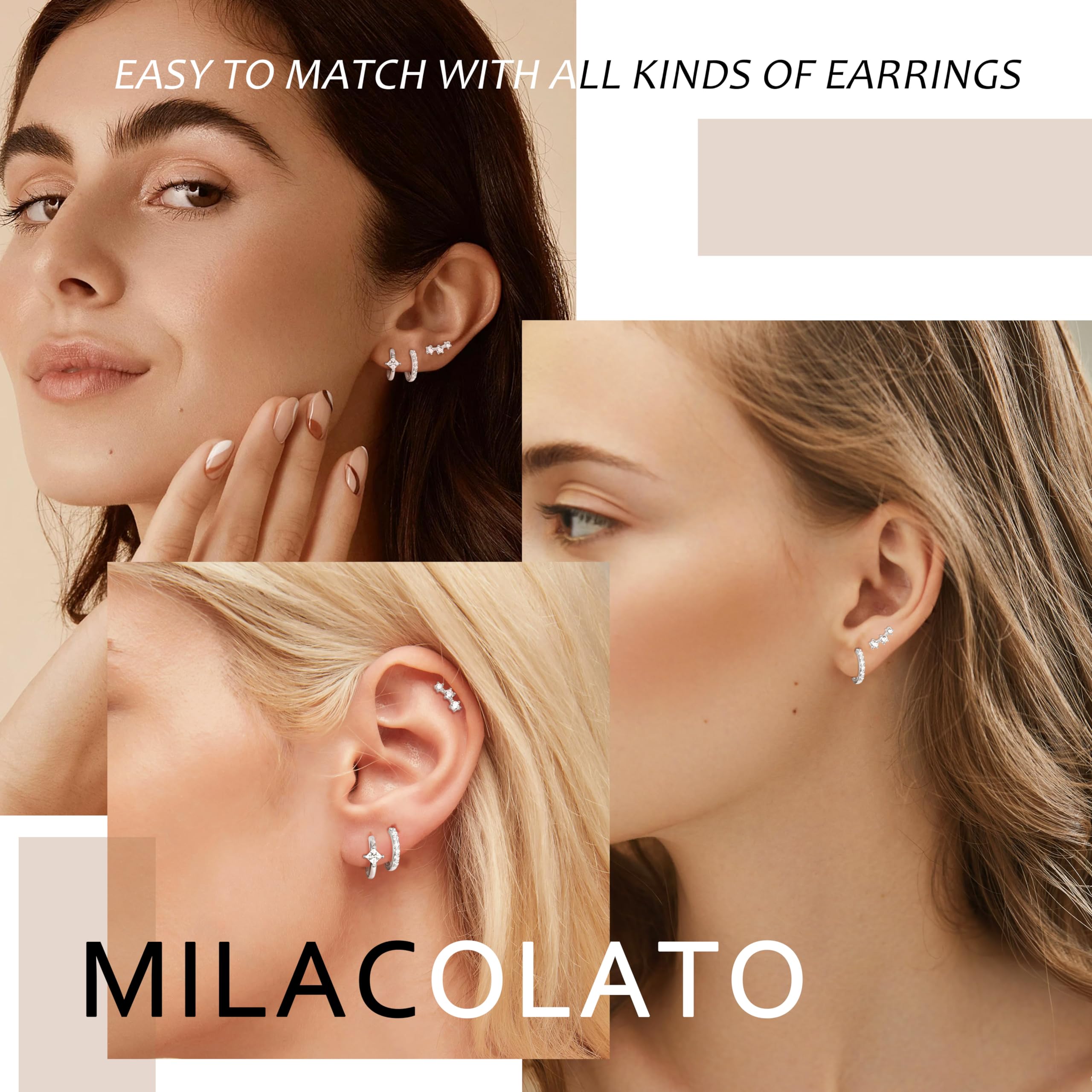 3 Pairs Sterling Silver Stud Hoop Earrings for Women - 14k Gold Plated Dainty Earrings, 925 Silver Cartilage & Huggie Earrings Set for Multiple Piercings | Perfect for Everyday Wear, Gifts & Special Occasions