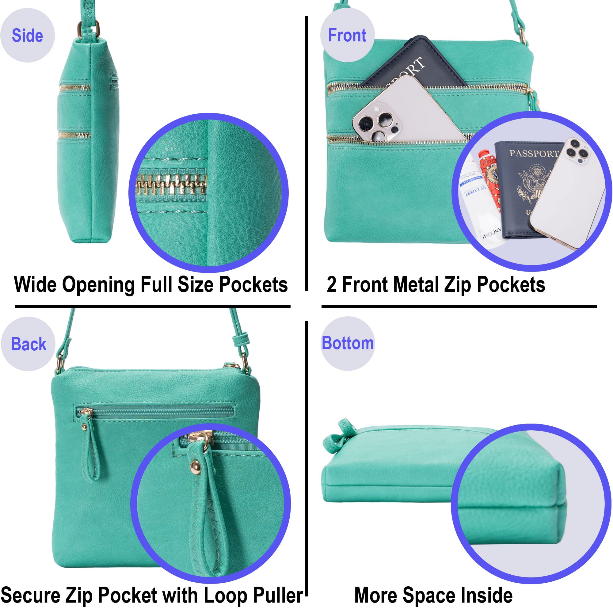 Solene Small Crossbody Bag with Multiple Zipper Pockets & Adjustable Strap - Lightweight Travel Purse, Everyday Messenger Pouch for Women - Perfect for Work, Shopping & Travel Accessories Organization