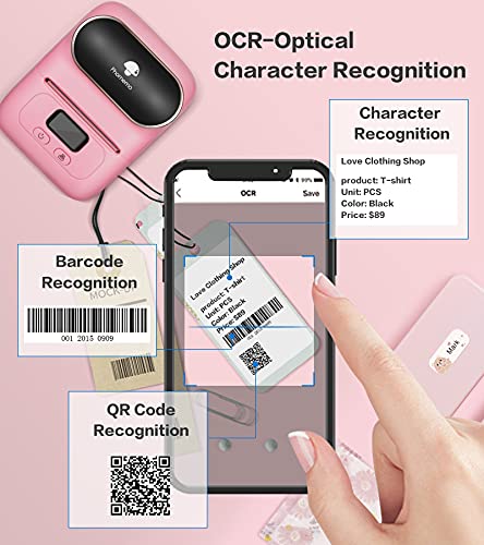 Phomemo M110 Bluetooth Label Maker Machine - Portable Label Printer for Business, Office, Retail with Barcode, Fonts, Icons & Templates (Pink) | Perfect for Organizing Cables, Files, Products & Inventory Management