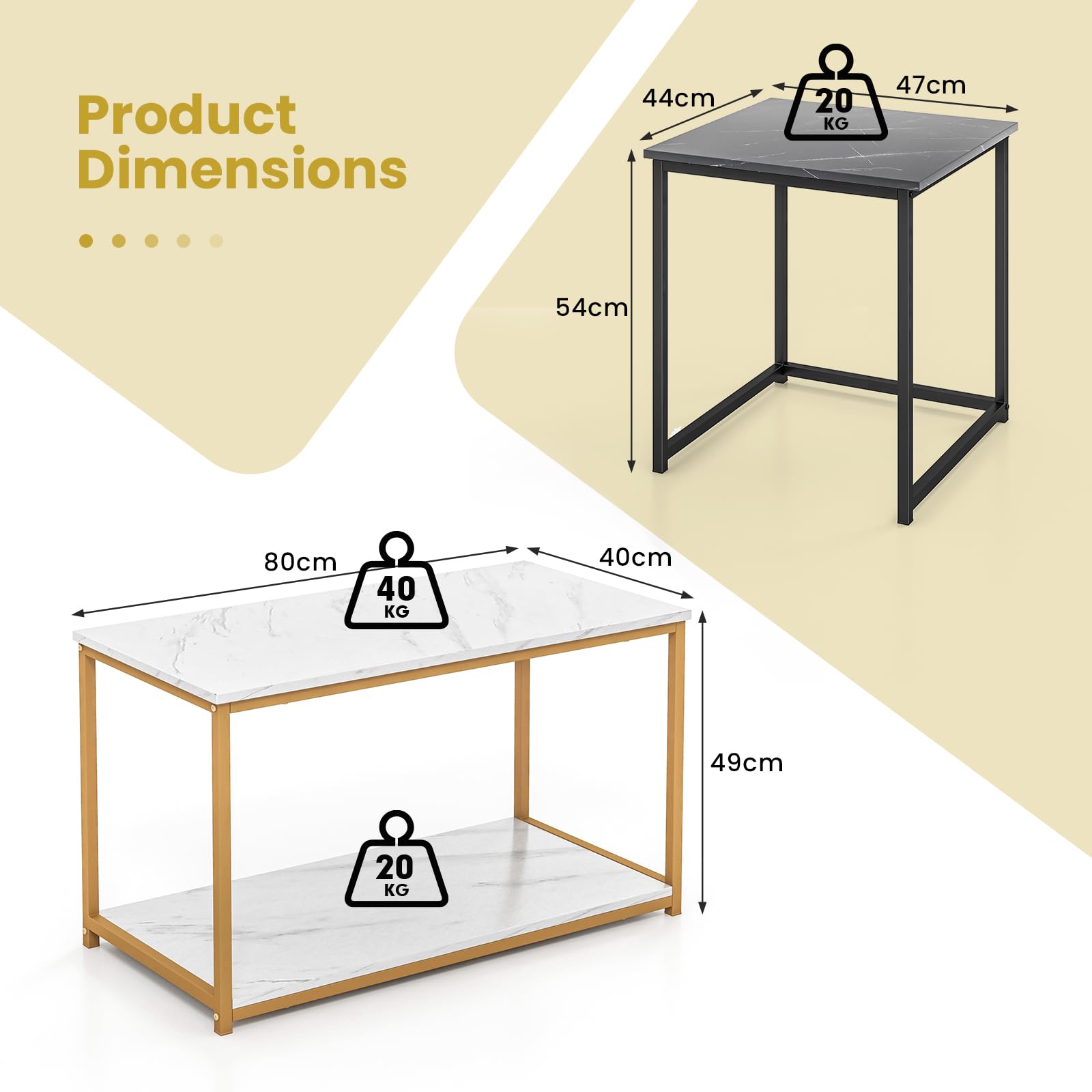 COSTWAY 3-Piece Nesting Coffee Table Set with Faux Marble Top & Heavy-Duty Metal Frame - Modern Rectangular End Tables for Small Spaces, Living Room, Bedroom | Perfect for Sofa Side Tables, Coffee Table Decor & Compact Home Furniture