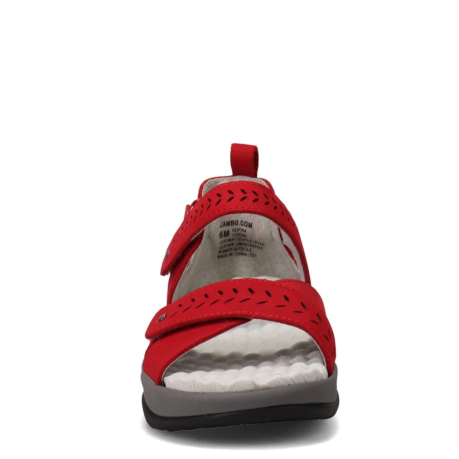 Jambu Women's Sedona Perforated Strappy Casual Sandals - Red | Comfortable Walking Shoes for Summer, Beach, Travel & Outdoor Activities