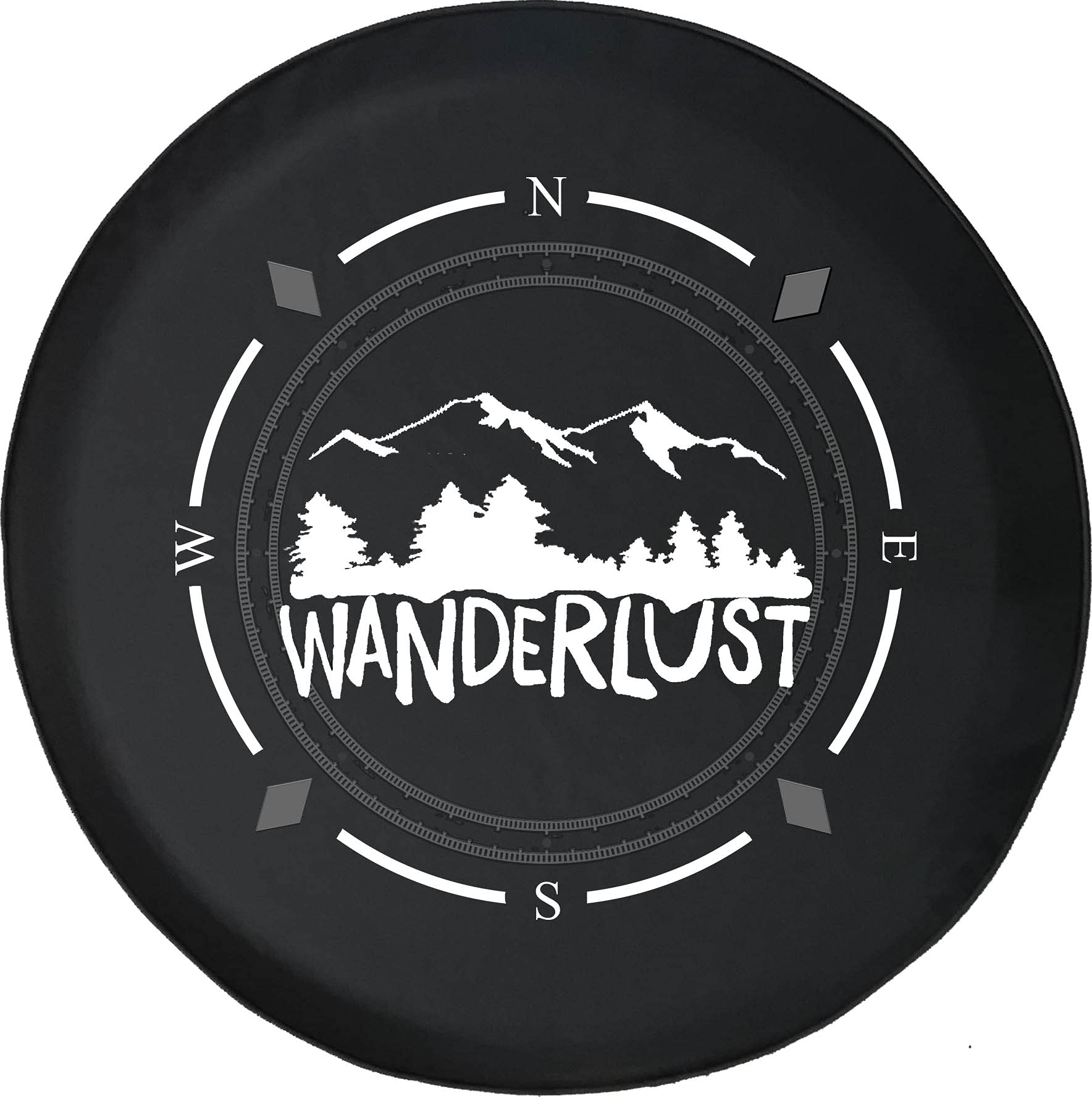 Premium Spare Tire Cover with Compass Design - Wanderlust Travel, Trees & Mountains - Universal Fit for SUV, Trailer, RV & Most Vehicles - Perfect for Road Trips & Outdoor Adventures