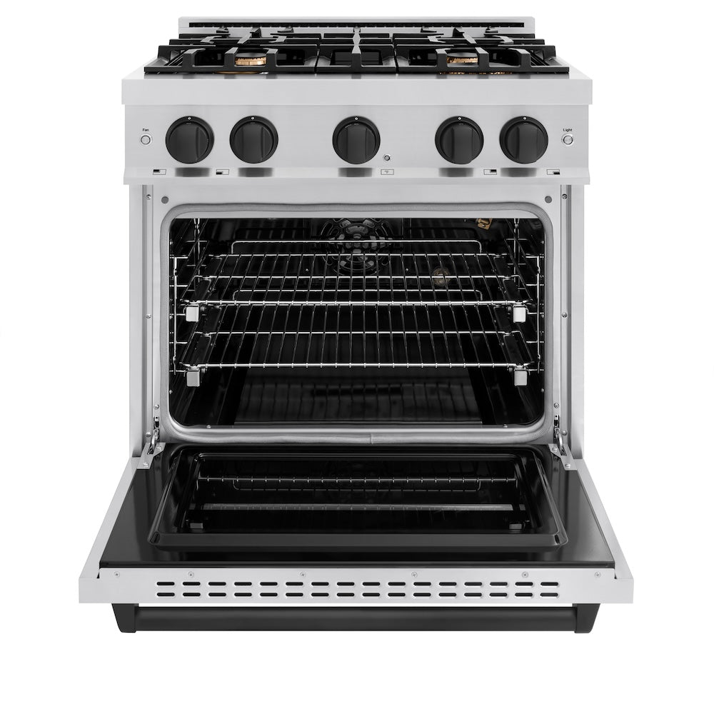 ZLINE Autograph Edition 30 Inch 4.2 Cu. Ft. Classic Gas Range with 4 Burner Cooktop & Convection Gas Oven - Stainless Steel with Matte Black Accents (CGRZ 30 MB) for Modern Kitchen Cooking and Baking