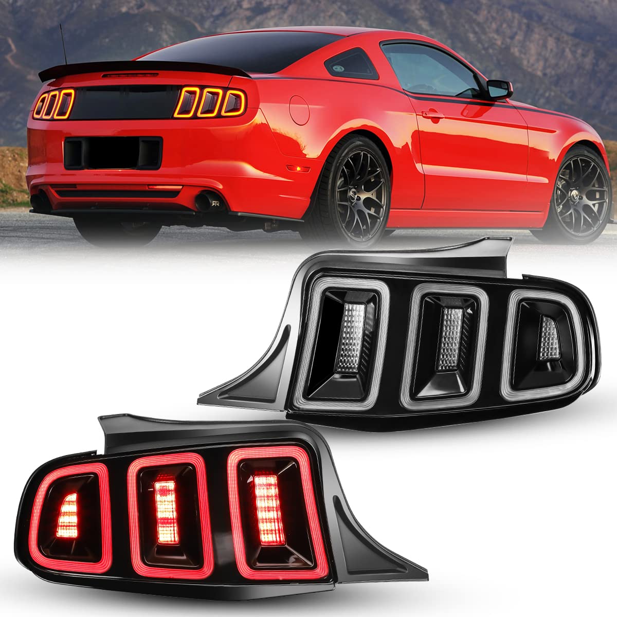 ROXX Full LED Tail Lights Assembly for 2010-2014 Ford Mustang - Red Sequential Turn Signals, DRL & Reverse Lights - Driver & Passenger Side Replacement - Perfect for Night Driving & Car Customization