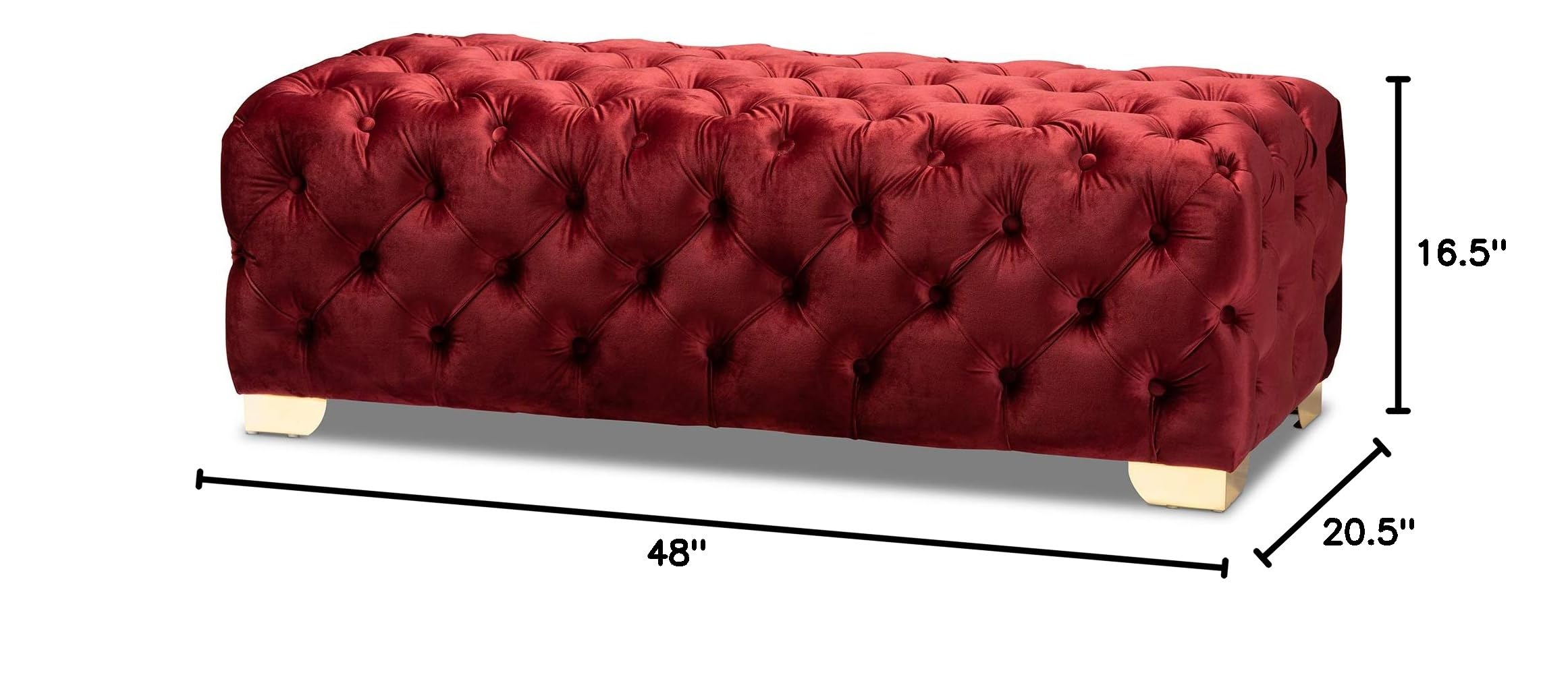 Baxton Studio Burgundy & Gold Ottoman - Modern Footrest, Storage Bench for Living Room, Bedroom, or Entryway - One Size Fits All