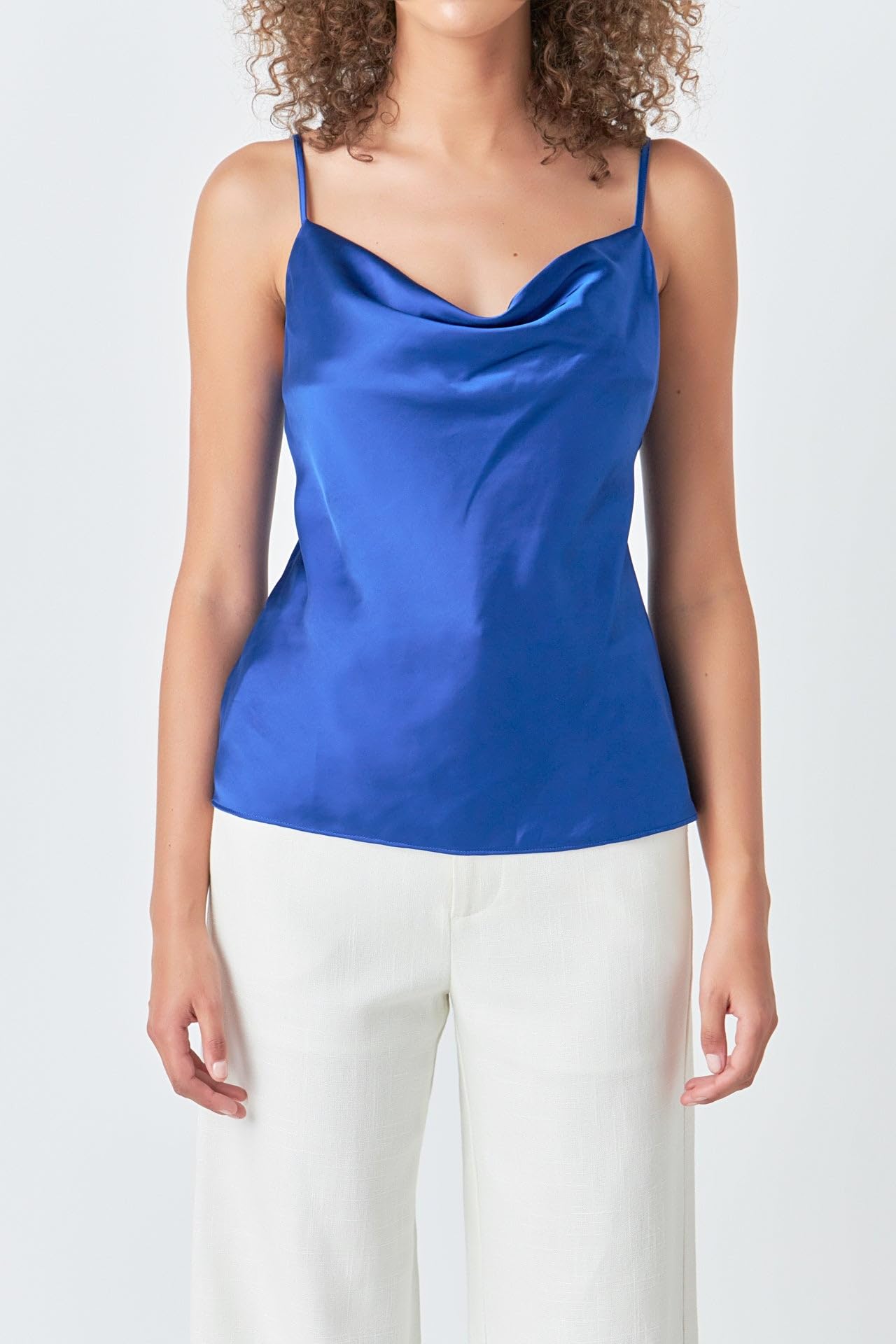 Endless Rose Women's Satin Cowl Neck Blouse - Soft Blue XS - Elegant Casual & Evening Wear for Women