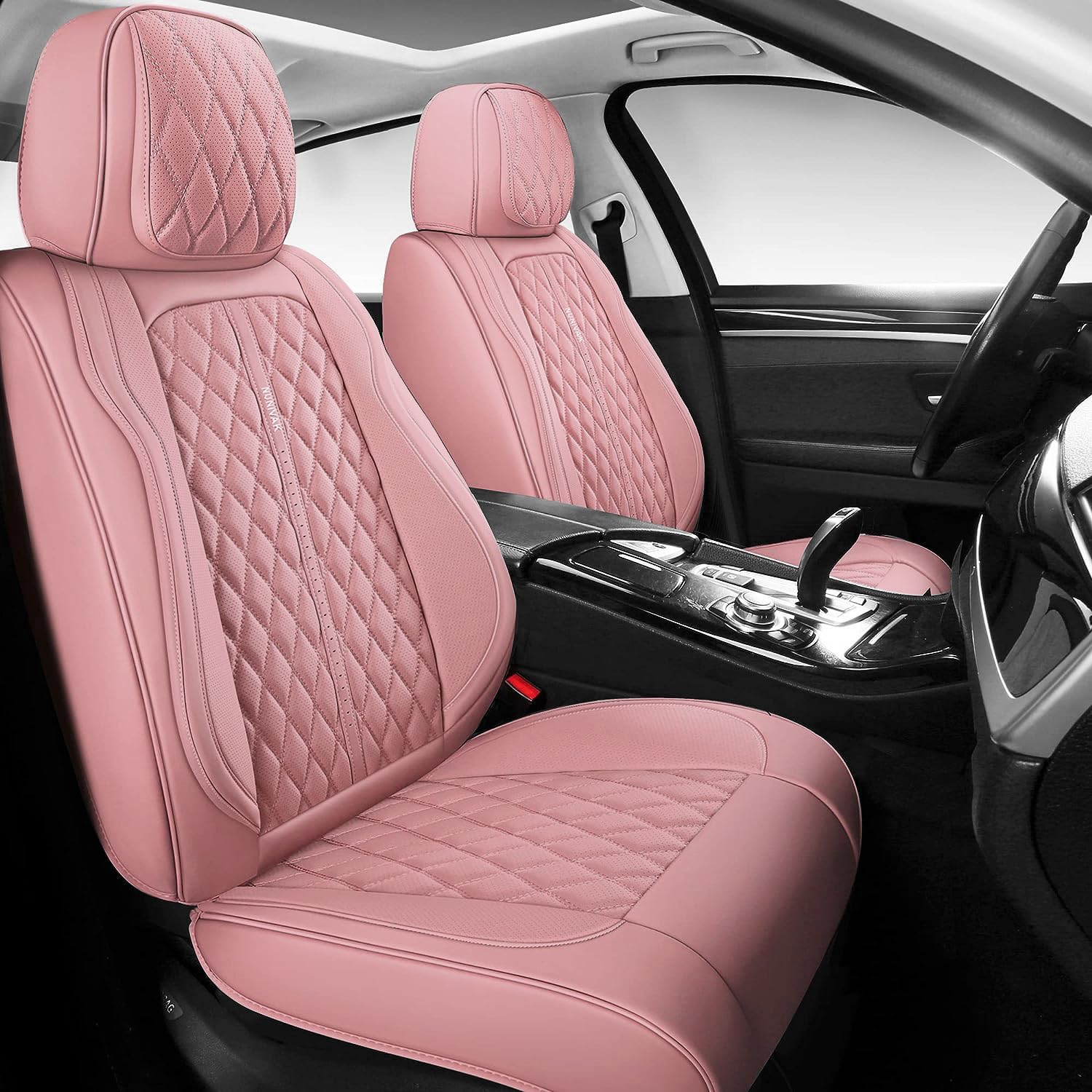 Premium Full Coverage Leather Car Seat Covers Set - Waterproof & Universal Fit for Cars, Trucks, Sedans - Luxury Pink Seat Protector with 5-Piece Cushion | Perfect for Daily Commute, Road Trips & Vehicle Protection