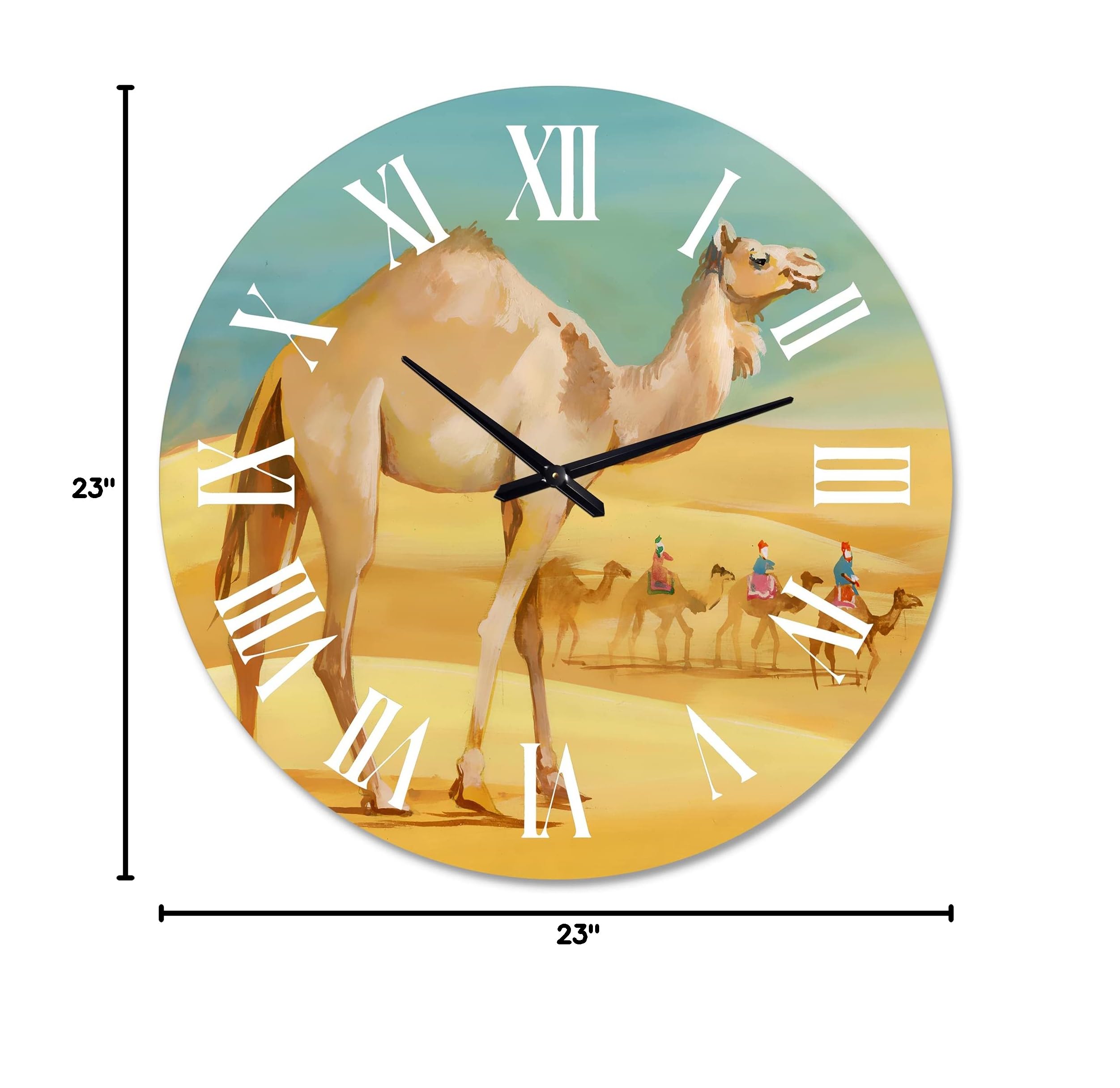 Camels in Desert Large Wall Clock - Farmhouse DesignQ Animal Decor for Bedroom, Living Room, and Office