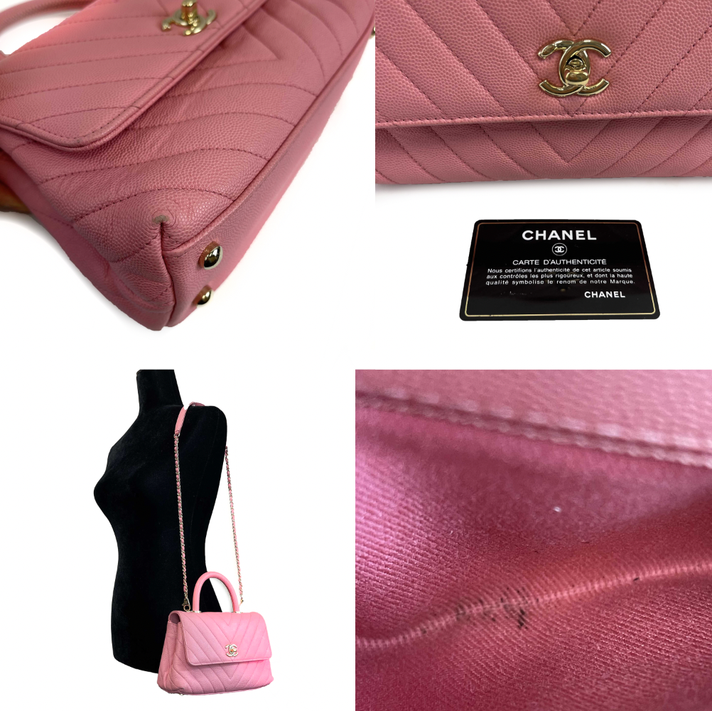 Chanel Mini Coco Top Handle Flap Bag Chevron Caviar Leather Crossbody Purse for Women - Perfect for Evening Parties, Date Nights & Luxury Fashion Accessories