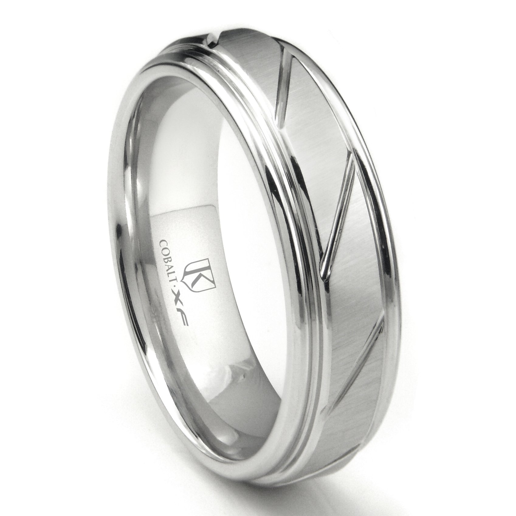 Cobalt XF Chrome 8MM Diamond Cut Ribbed Wedding Band Ring for Men - Durable Comfort Fit Tungsten Carbide Ring for Anniversary, Engagement & Everyday Wear