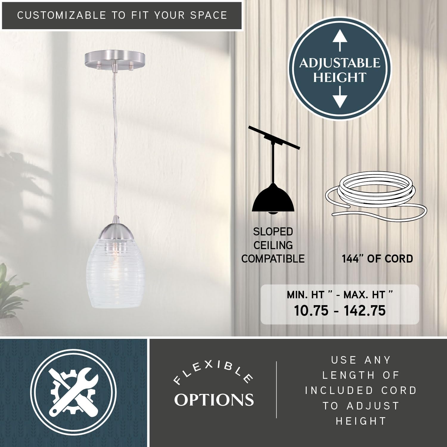 VAXCEL Isley Satin Nickel Mini Pendant Ceiling Light with Clear Spun Glass Shade - Modern Lighting Fixture for Kitchen Island, Dining Room & Bedroom