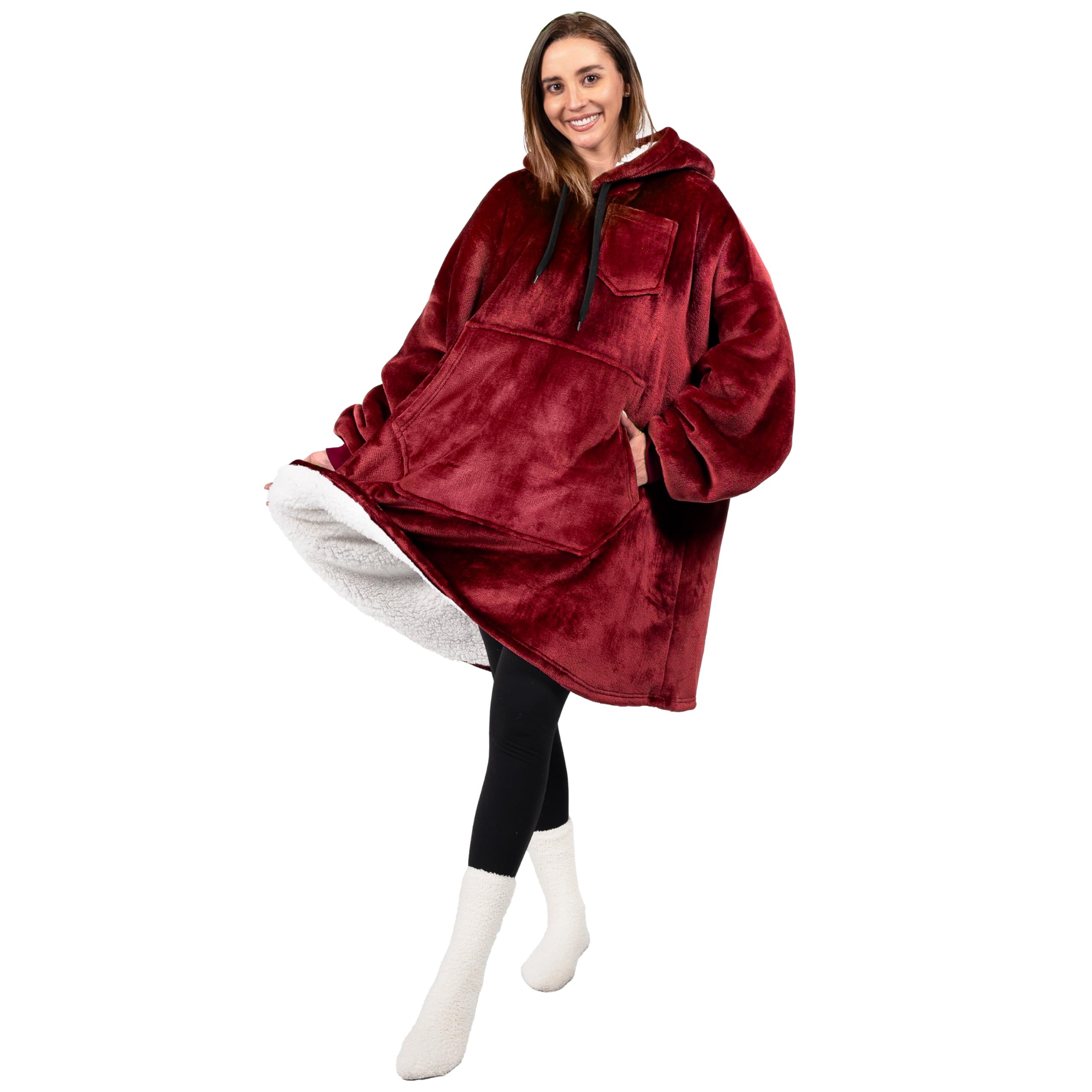 PAVILIA Women's Sherpa Wearable Blanket Hoodie - Oversized Cozy Fleece Sweatshirt with Hood for Men & Women | Perfect for Lounging, Camping, and Netflix Nights
