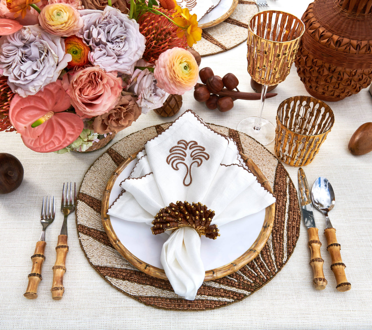 Royal Palm Placemat Set of 4 - Natural & Brown Rattan Table Mats for Dining, Kitchen, and Outdoor Use - Eco-Friendly Home Decor