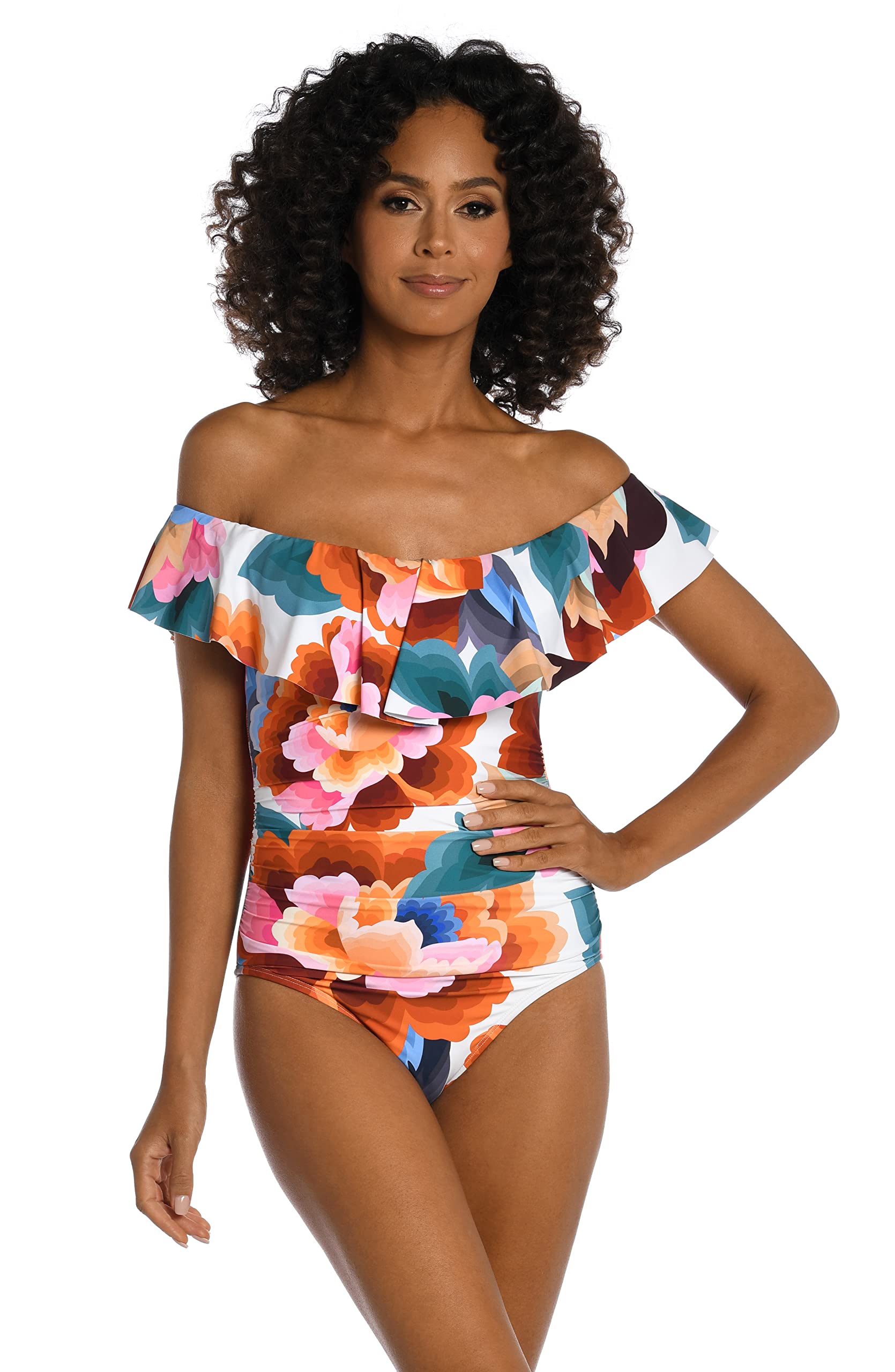 La Blanca Women's One Piece Swimsuit - Off Shoulder Ruffle Bathing Suit for Beach, Pool & Vacation | Sexy Summer Swimwear with Adjustable Straps