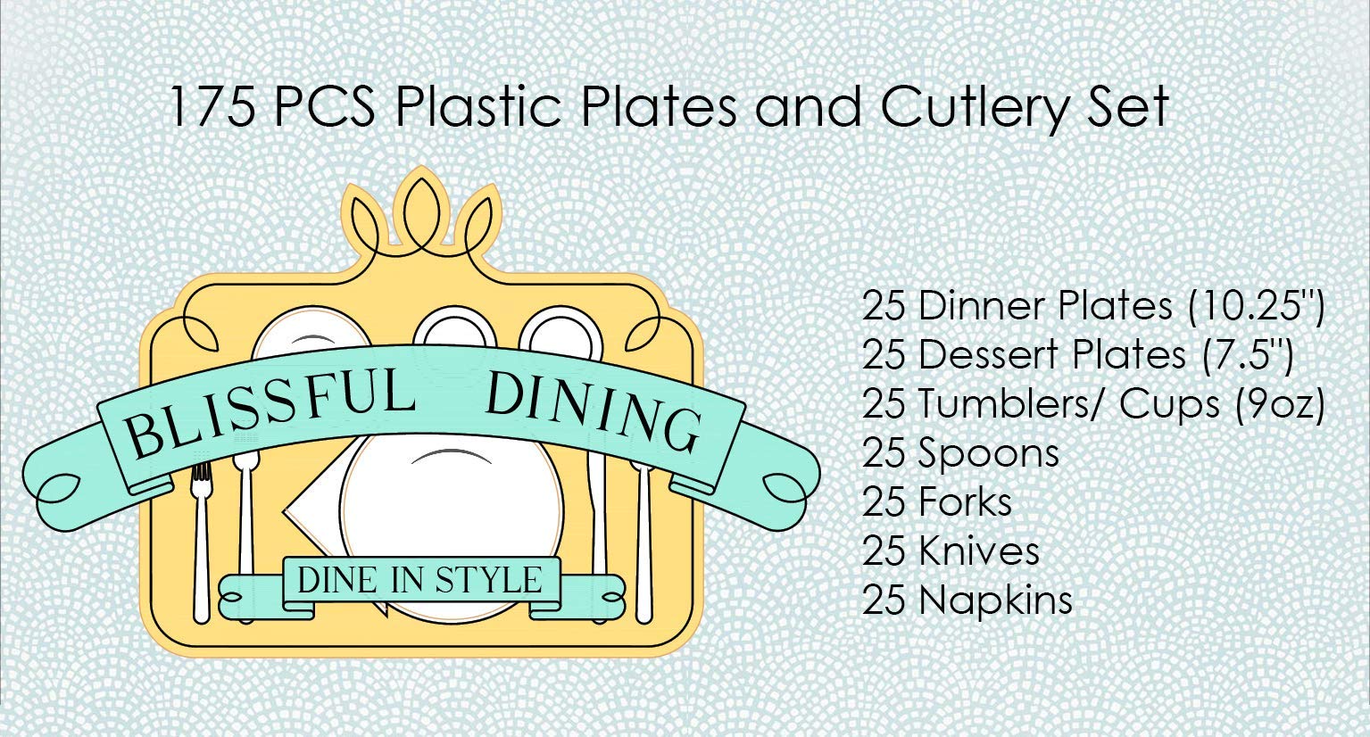 175-Piece Gold Plastic Disposable Dinnerware Set - 25 Dinner Plates, 25 Dessert Plates, 25 Forks, 25 Knives, 25 Spoons, 25 Cups & 25 Napkins with Gold Rim - Perfect for Parties, Weddings, and Special Events