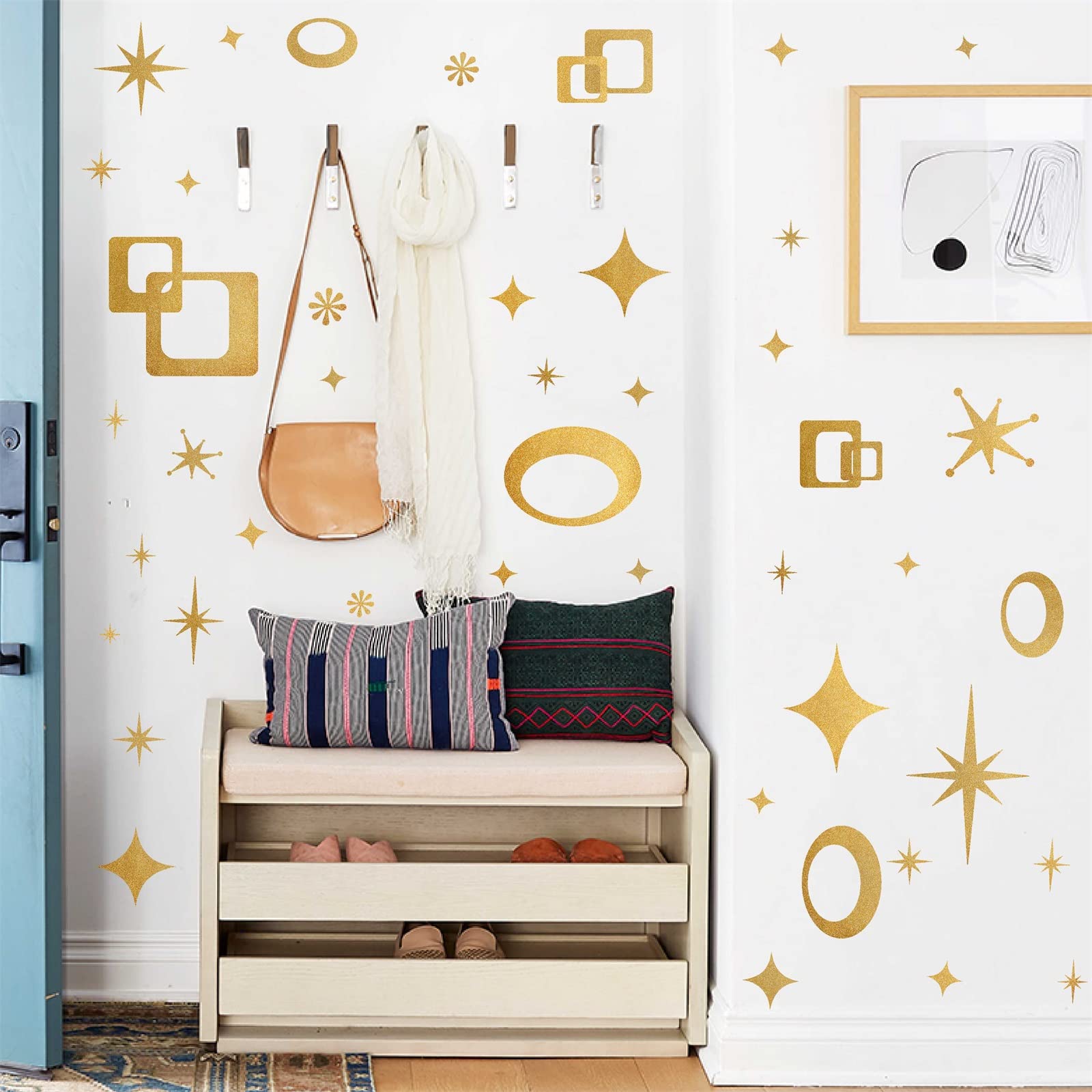 Retro Geometric Wall Decals - Peel and Stick Vinyl Wall Stickers with Oval & Square Patterns for Home Decor, Perfect for Bedroom, Living Room, Office & Nursery - Easy DIY Wall Art for Modern Interior Design