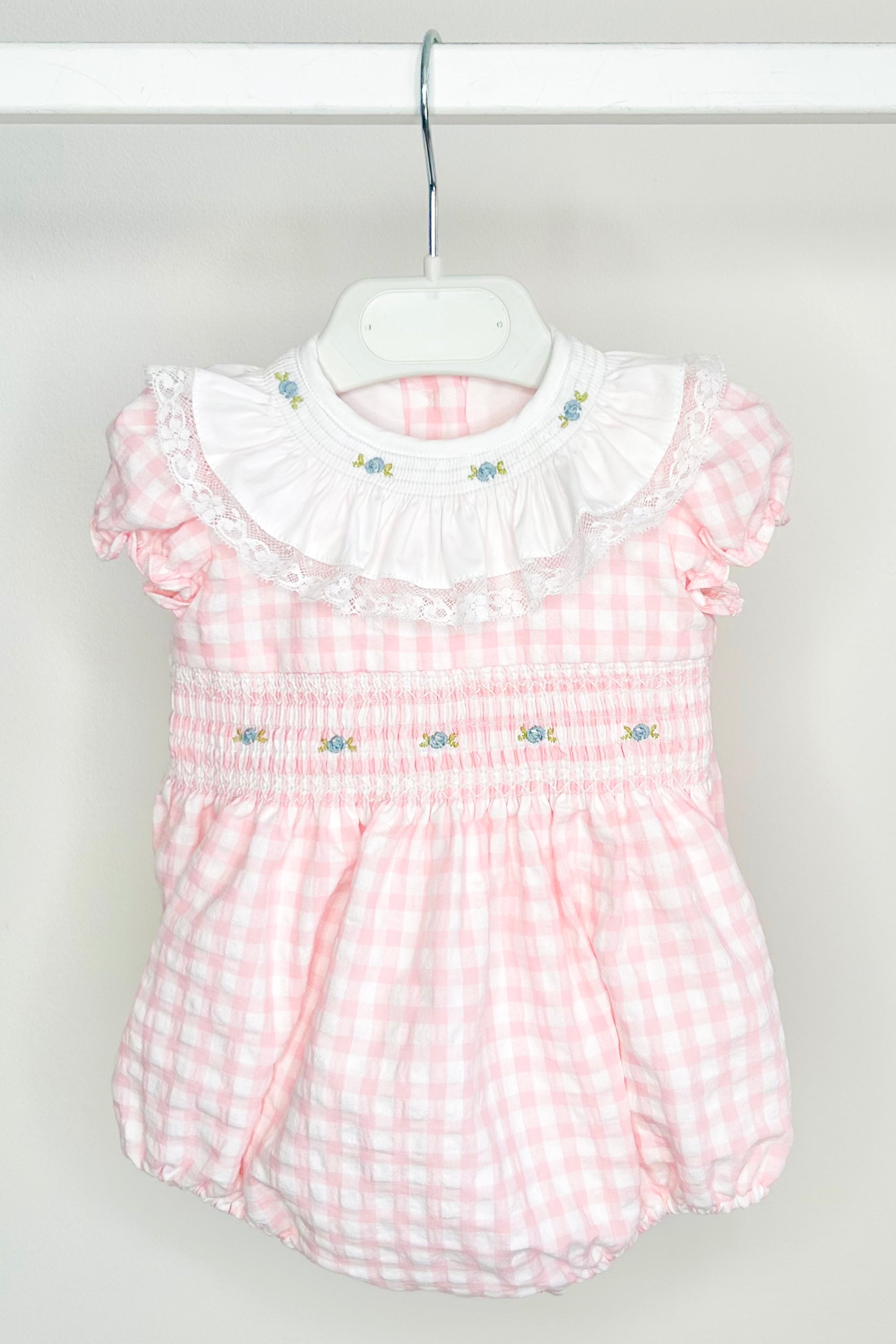 Lily Pink Gingham Smocked Romper for Baby Girls - Cute Summer Outfit with Ruffles | Perfect for Photoshoots, Parties & Outdoor Play