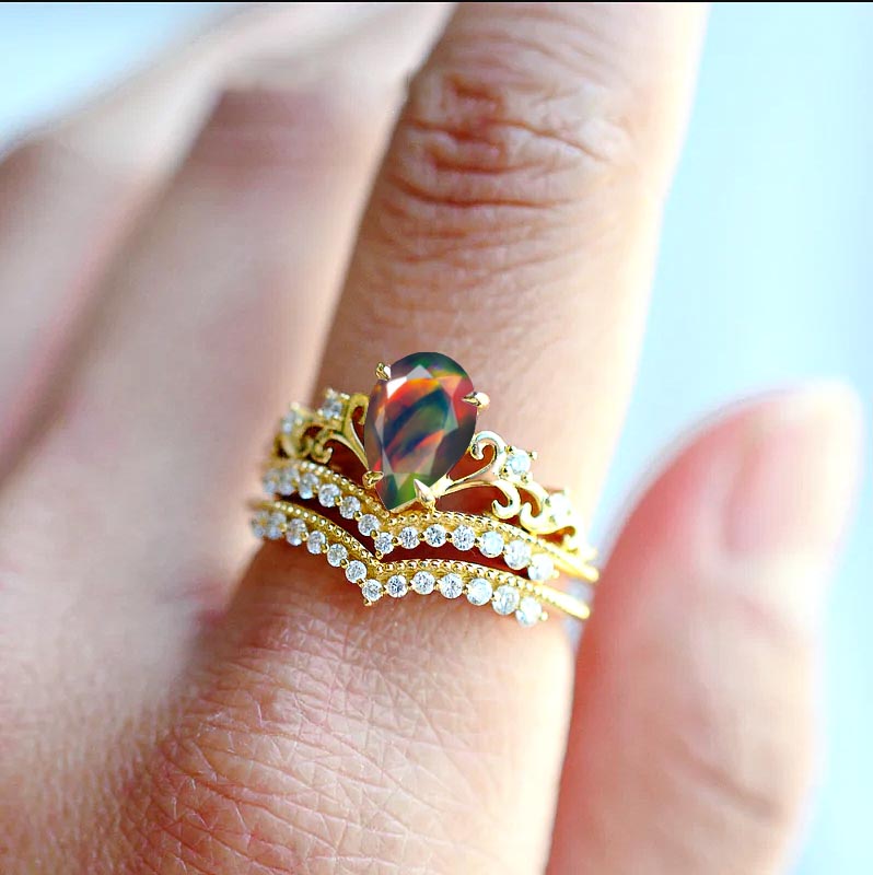 Black Ethiopian Opal Gemstone Crown Style Ring for Women - Elegant Vintage Jewelry for Weddings, Parties & Special Occasions | Handmade Sterling Silver Statement Ring