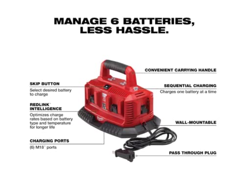Milwaukee M18 Six Pack Sequential Charger - Fast & Efficient Battery Charging for Power Tools - Perfect for Construction, DIY Projects & Professional Use