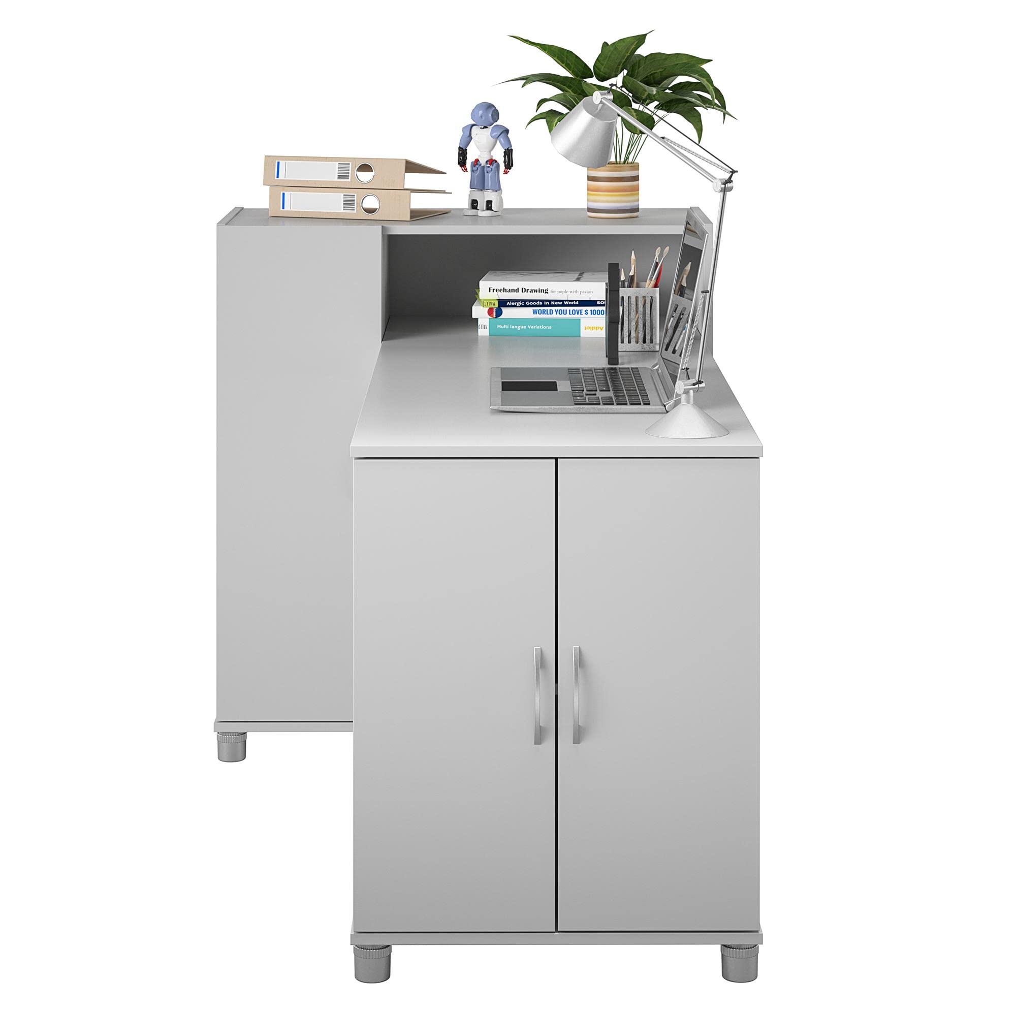 Lory Hobby and Craft Desk with Storage Cabinet in Dove Gray - Perfect for DIY Projects, Scrapbooking & Home Office Organization