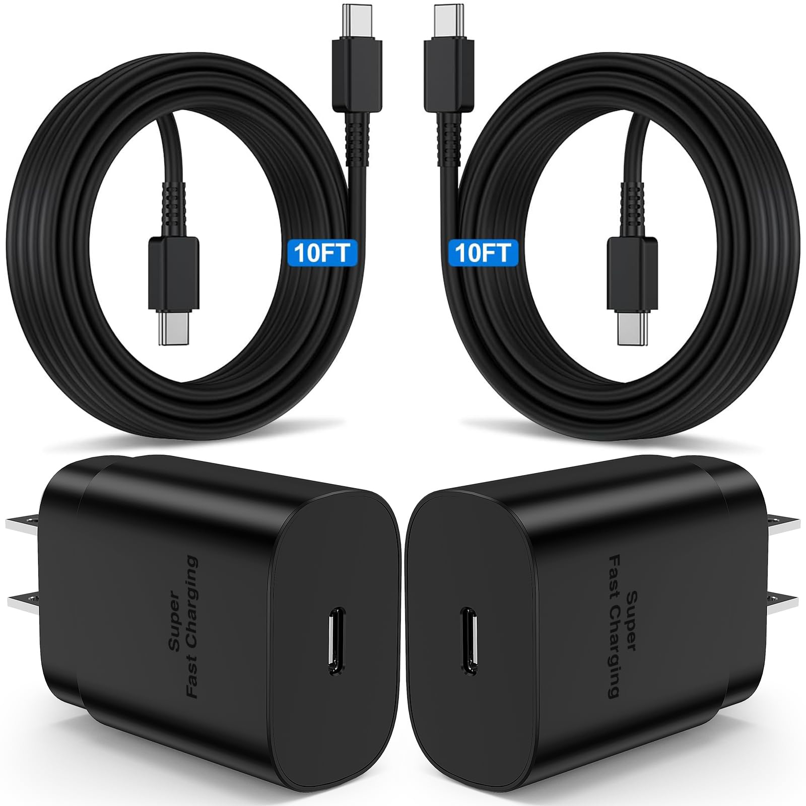 2-Pack 25W Super Fast Charger with 6ft USB-C Cable - Type C Wall Charger & Long Android Phone Charger for Samsung Galaxy S25/S24/S23/S22/S21 Series & Note 20/10+ - Fast Charging for Home, Office & Travel