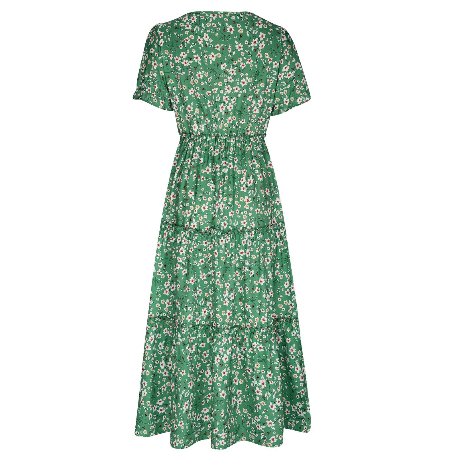 2024 Women's Summer Boho Floral Maxi Dress - Loose Fit Crewneck Ruffled Sun Dress for Vacation & Beach Outings | Perfect for Tropical Getaways and Summer Festivals
