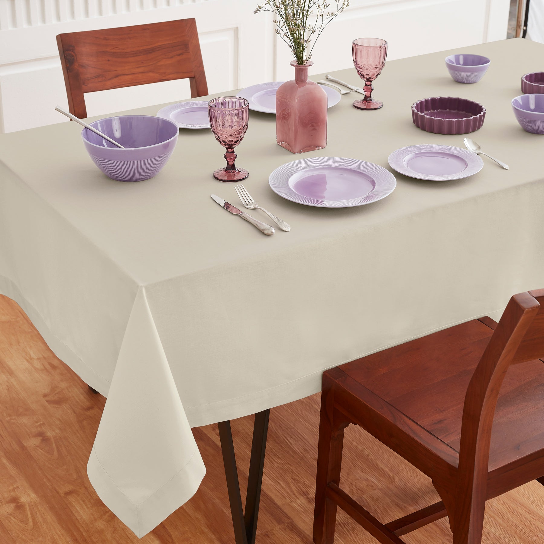 Premium Dru Cotton Linen Tablecloth - 60x90 Inch Natural Woven Table Cover for Dining, Kitchen & Outdoor Picnics - Washable & Wrinkle-Resistant
