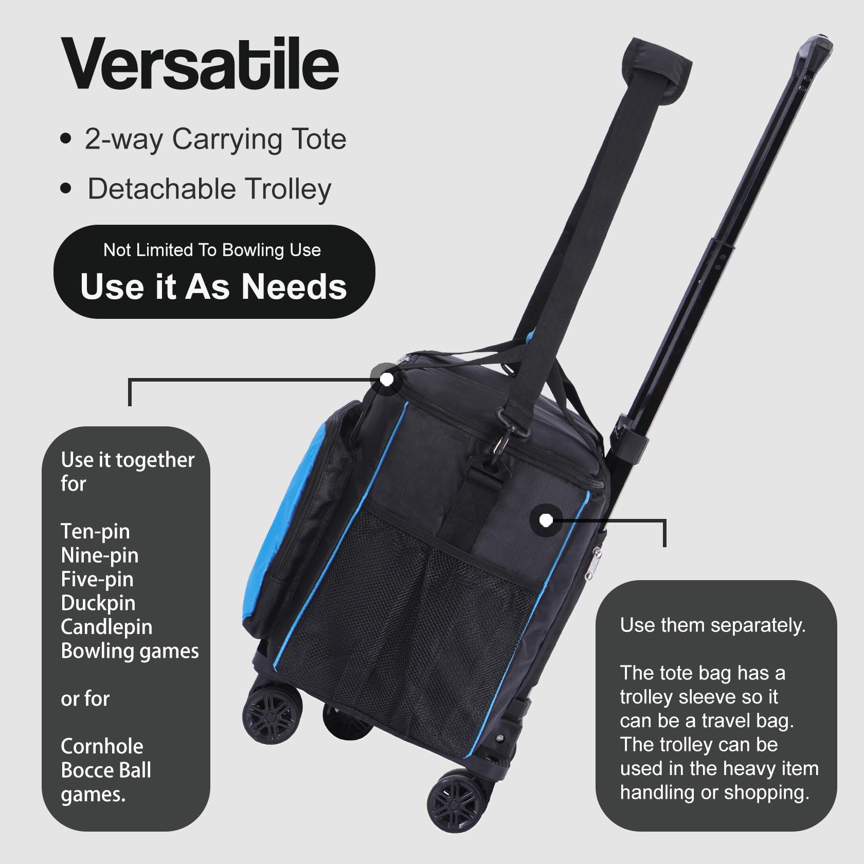 **2 Ball Bowling Bag with Wheels & Shoe Pocket - Durable Roller Bag with Foam Ball Holder & Detachable Design - Perfect Gift for Men & Bowling Enthusiasts - Ideal for League Play, Tournaments & Practice Sessions**