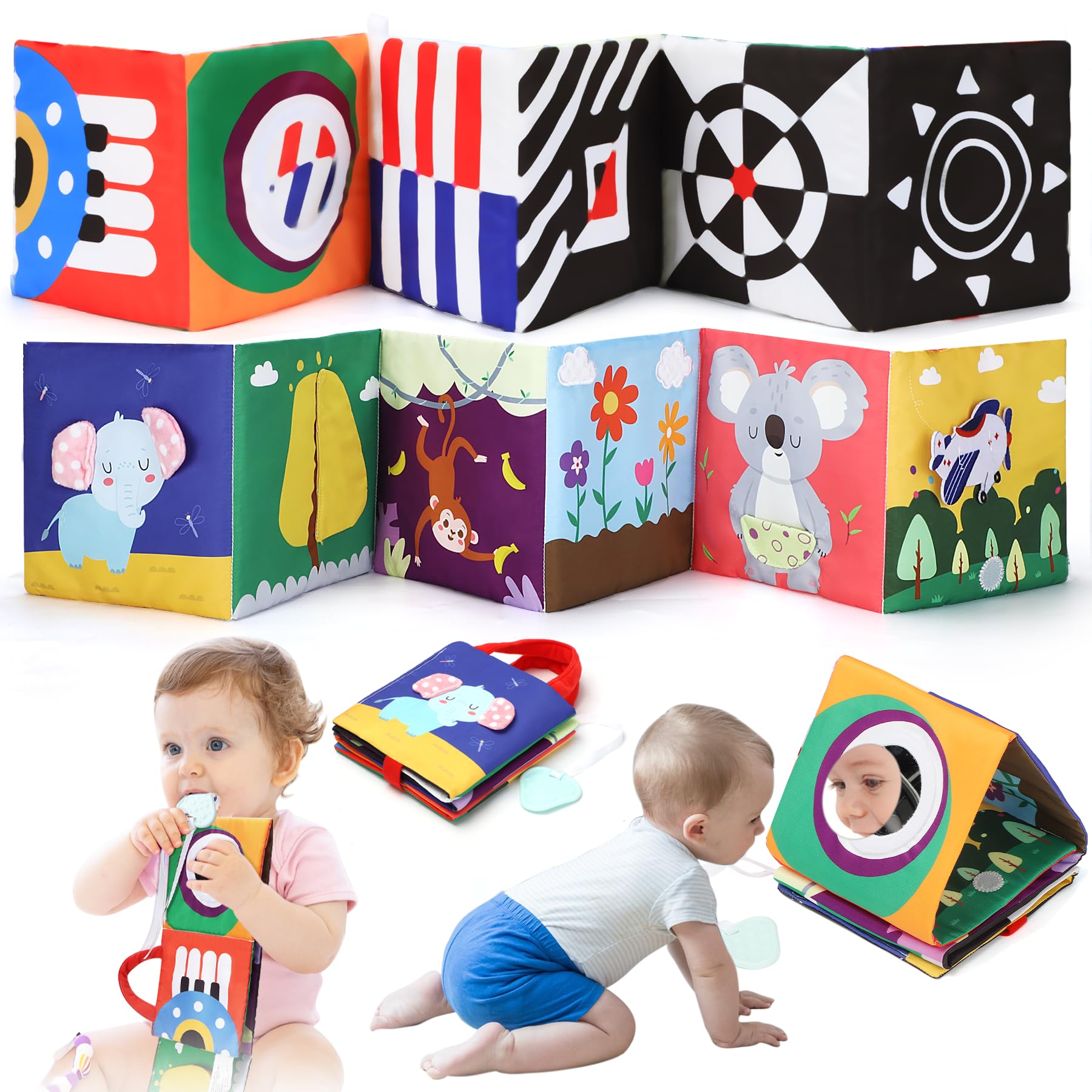 URMYWO Baby Tummy Time Toys with Mirror & Teether - Sensory Developmental Toys for 0-12 Months - Interactive Infant Shower Gift for Boys & Girls - Perfect for Easter Basket Stuffers & Early Learning Playtime