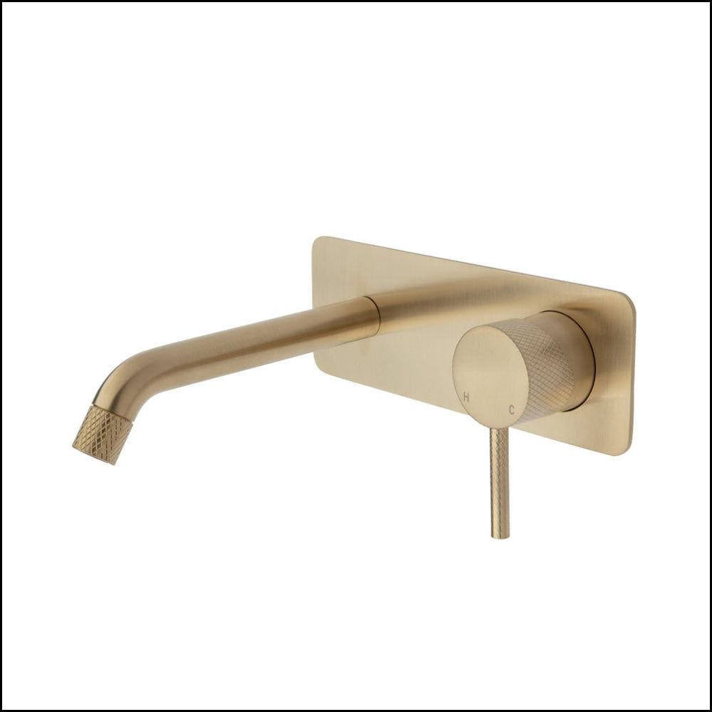 FIENZA Axle Wall Mounted Basin & Bath Mixer Set in Urban Brass Finish - Soft Square Plate Design - 160mm Outlet (Model 231106UB) - Perfect for Modern Bathroom & Spa Decor