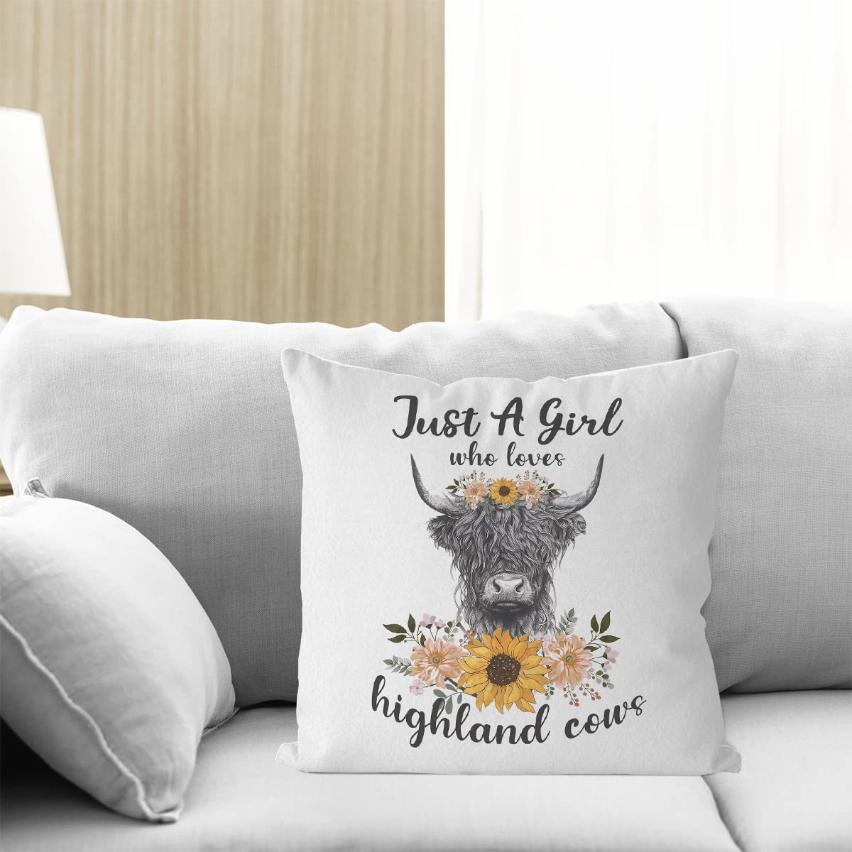 Highland Cow Pillow Cover 18x18 Inch - Soft & Cozy Miniature Highland Cow Throw Pillow for Home Decor, Cute Cow Gifts for Cow Lovers - Perfect for Living Room, Bedroom, or Nursery Decor