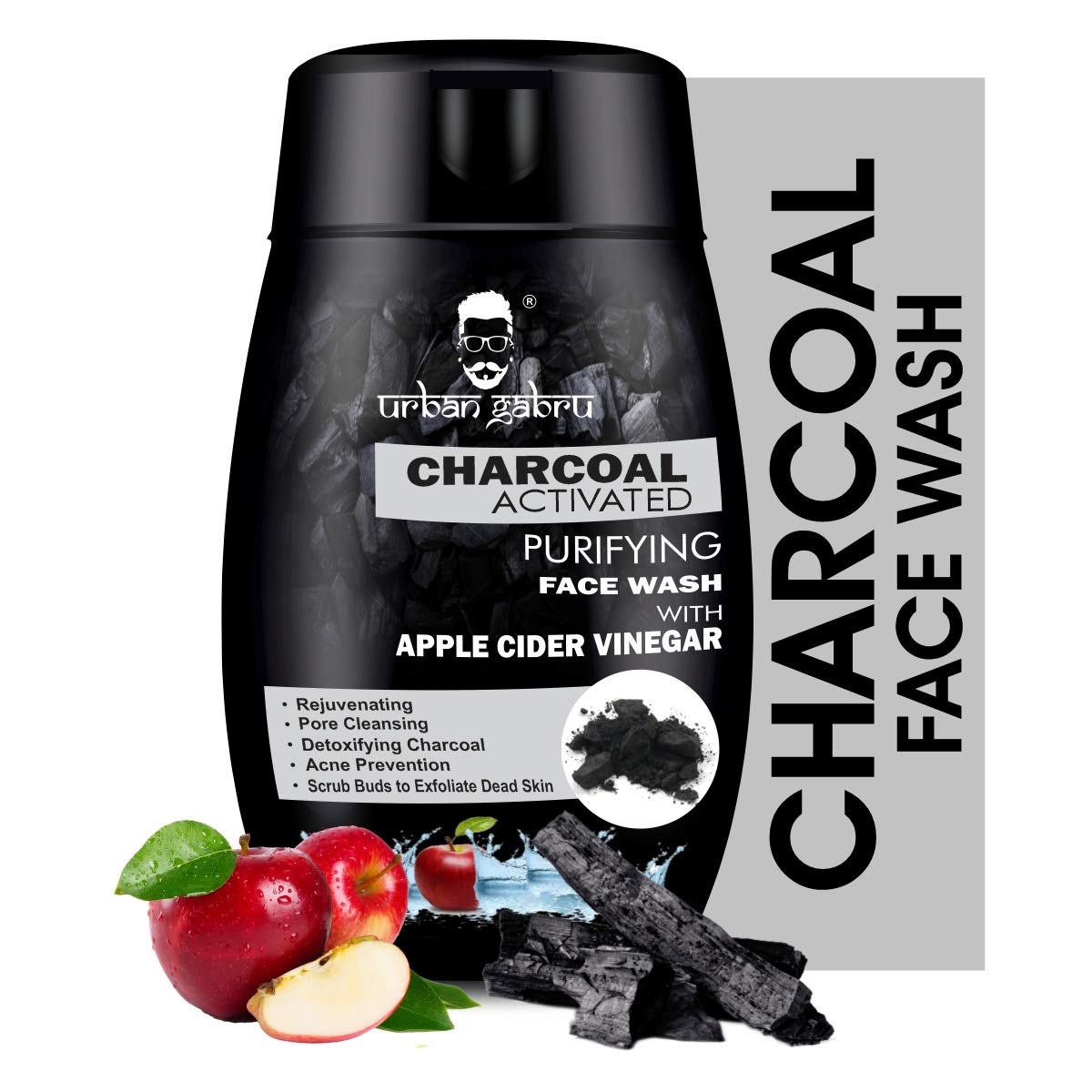 UrbanGabru Activated Charcoal Face Wash for Men - Deep Pore Cleanser with Apple Cider Vinegar for Acne, Pimple Control & Glowing Skin (120g) | All Skin Types | Daily Facial Cleanser for Oily & Combination Skin