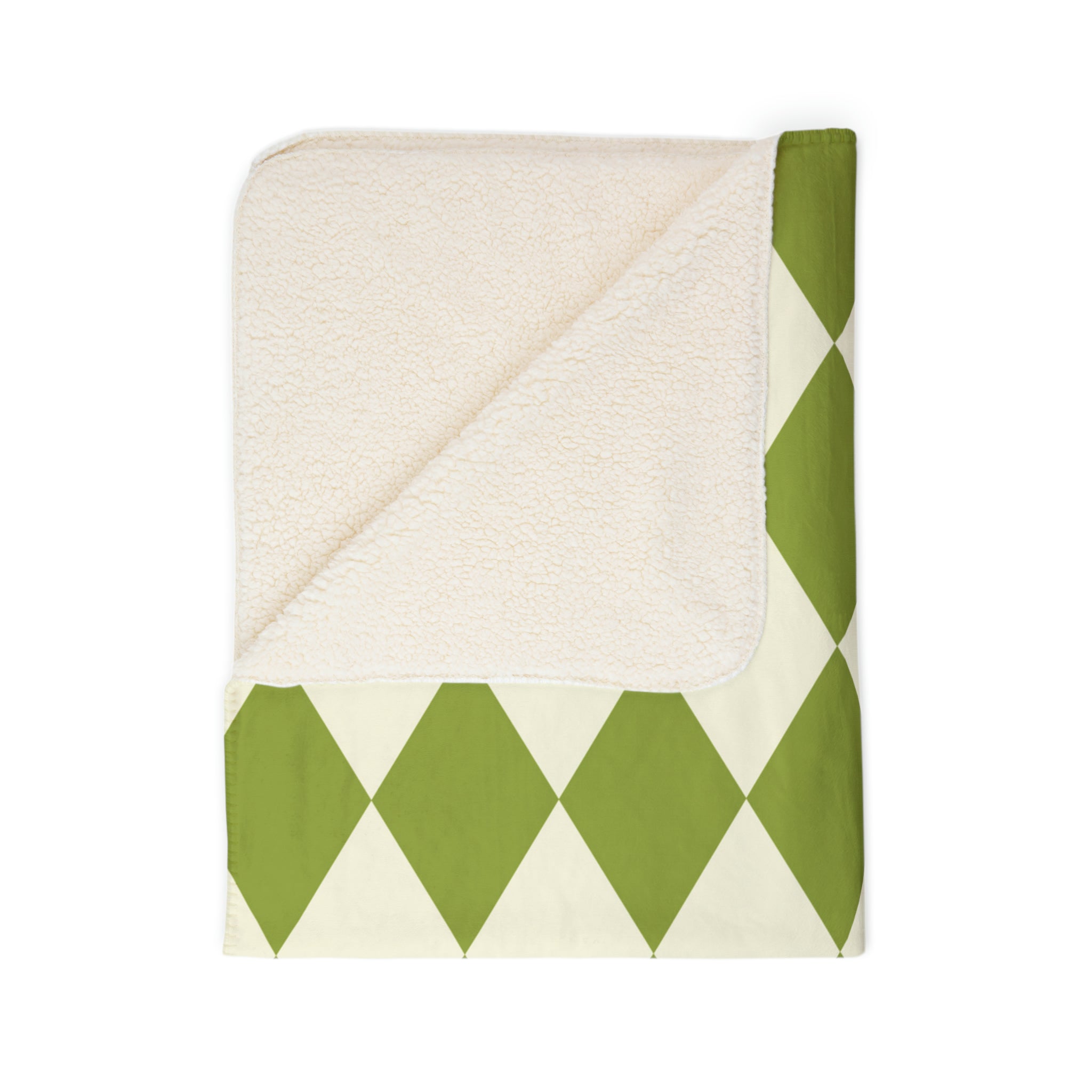 Cozy Fleece Sherpa Blanket - Green Harlequin Pattern Retro Throw Blanket for Couch, Bed & Travel - Soft Warm Plush for Winter, Camping & Home Decor