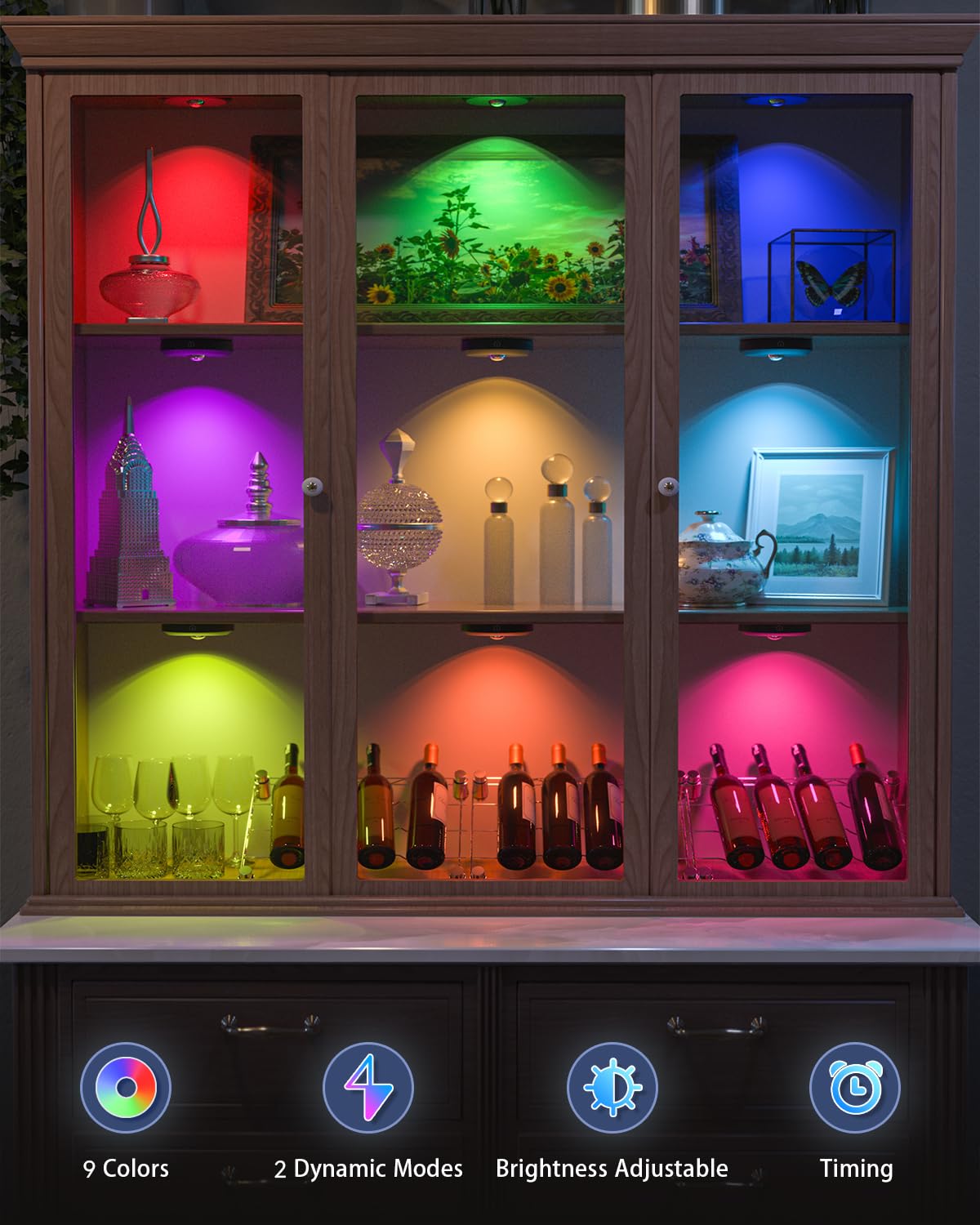 WILLED Rechargeable RGB Puck Lights with Remote Control - 6 Pack, 1200mAh Battery Operated Dimmable LED Tap Lights for Under Cabinet, Shelf, Closet & Stair Lighting - Wireless Push Lights with USB Charging for Home, Kitchen & Bedroom Decor