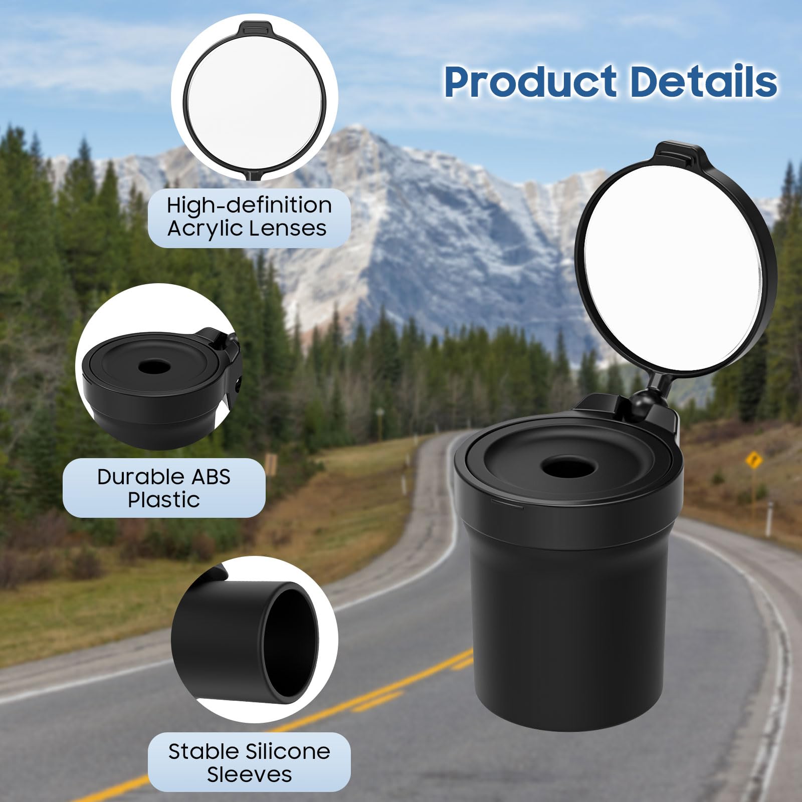 MoKo 2-Pack 360° Rotatable Bike Mirrors - Durable Acrylic & Silicone Rearview Mirrors for Mountain Bikes, E-Bikes, Motorcycles - Safe Handlebar Mount for Enhanced Cycling Visibility (Perfect for Commuting, Trail Riding & Road Safety)